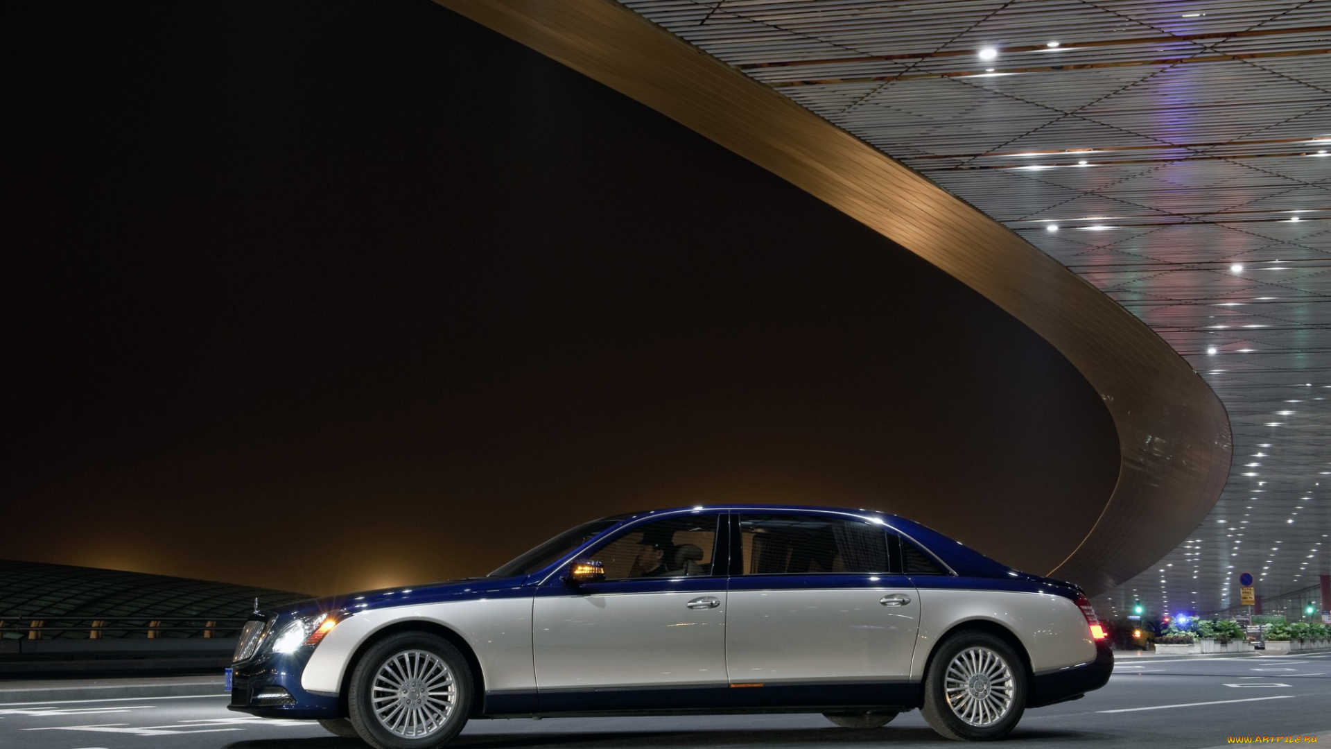 автомобили, maybach, мерседес, майбах, синий, огни, maybach, 62, седан, представительский, класс, mercedes