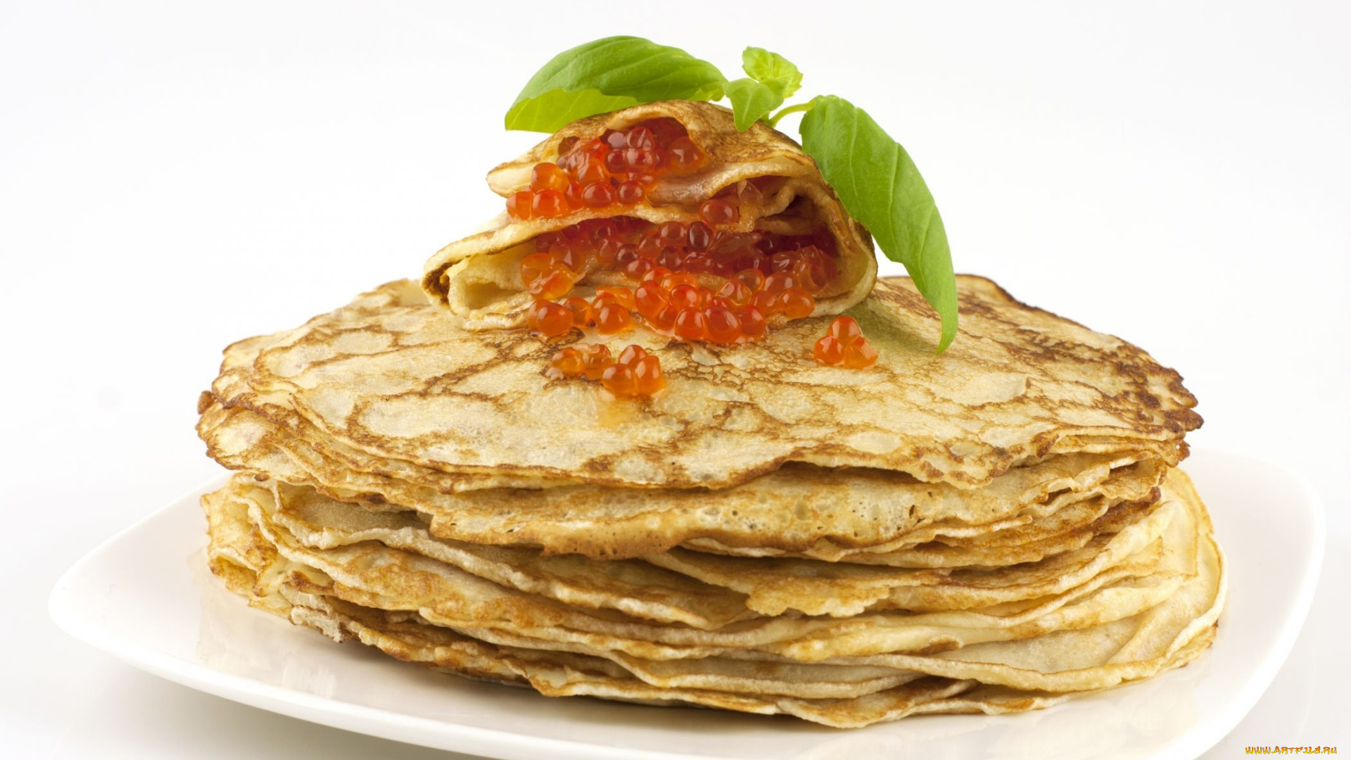 еда, блины, , оладьи, икра, базилик