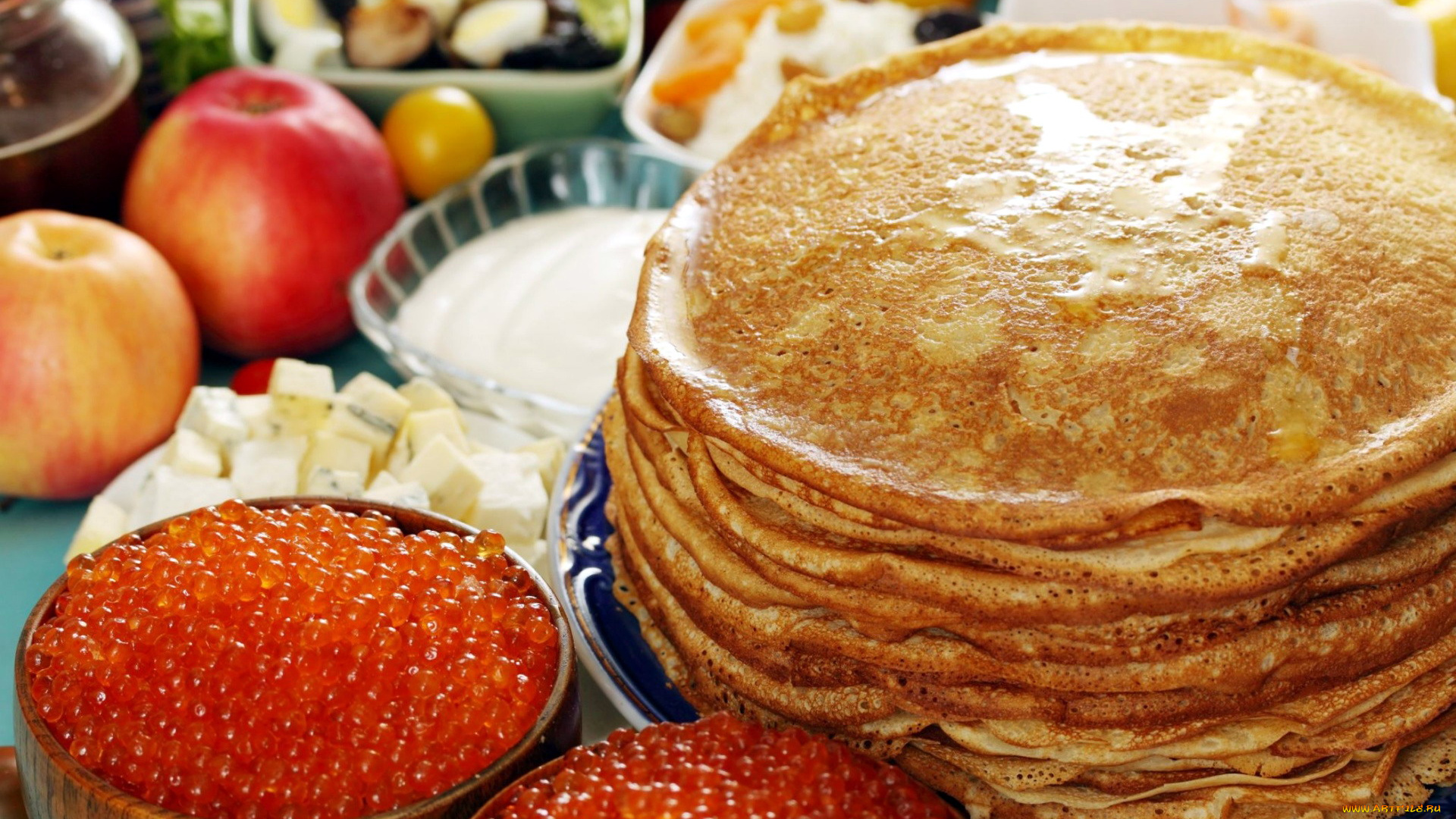 еда, блины, , оладьи, сметана, икра