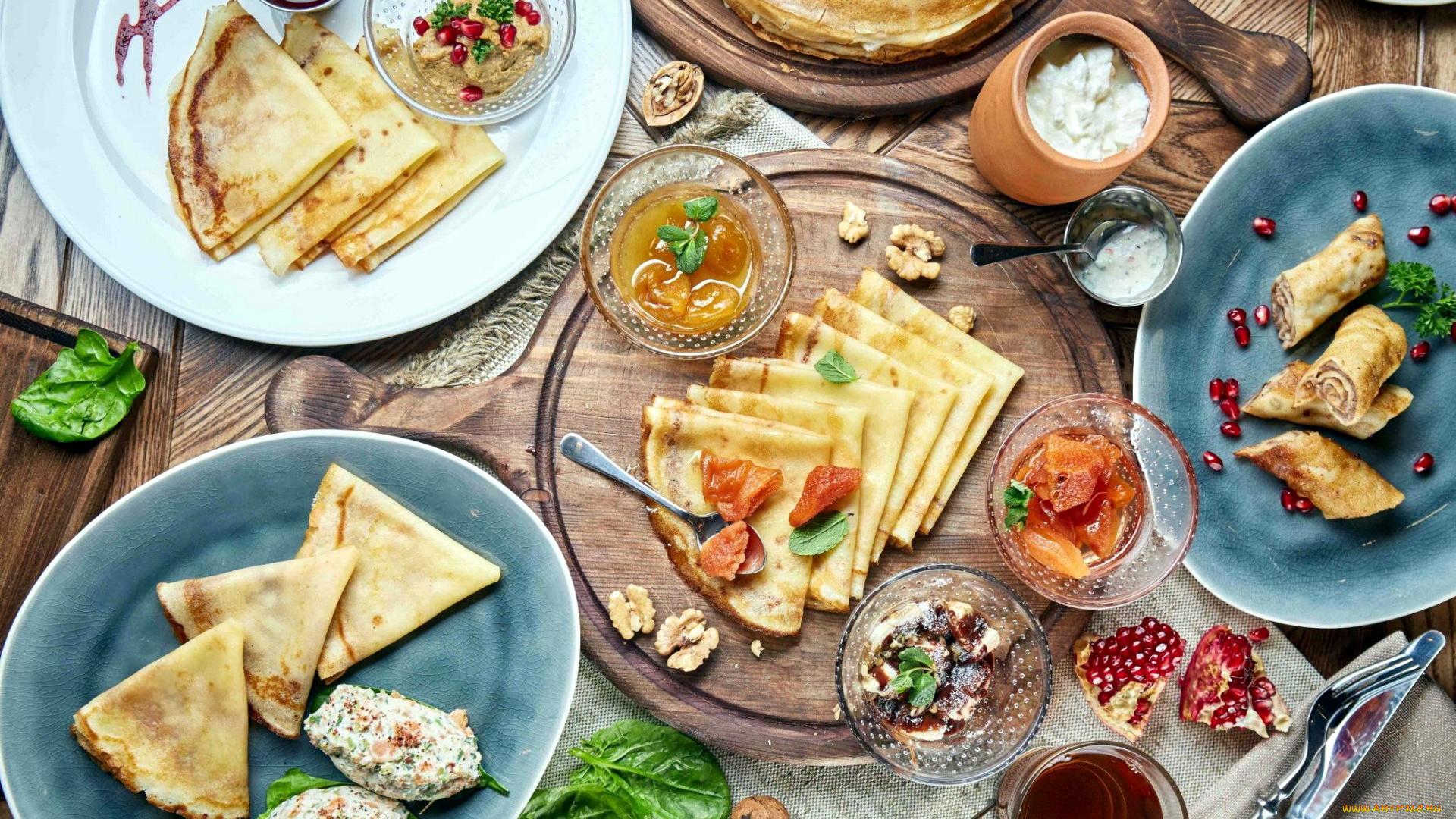 еда, блины, , оладьи, варенье, гранат