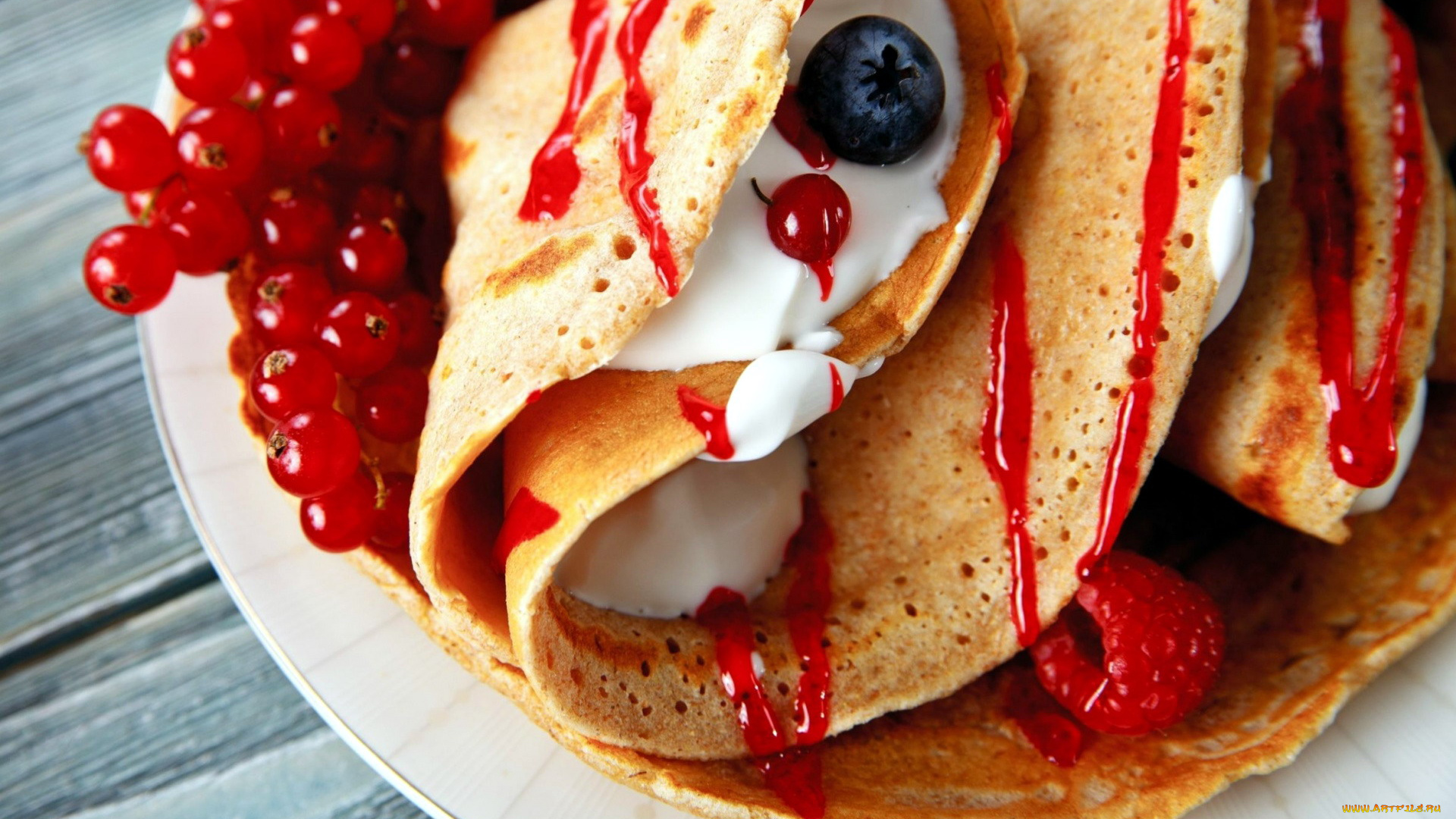 еда, блины, , оладьи, ягоды, смородина