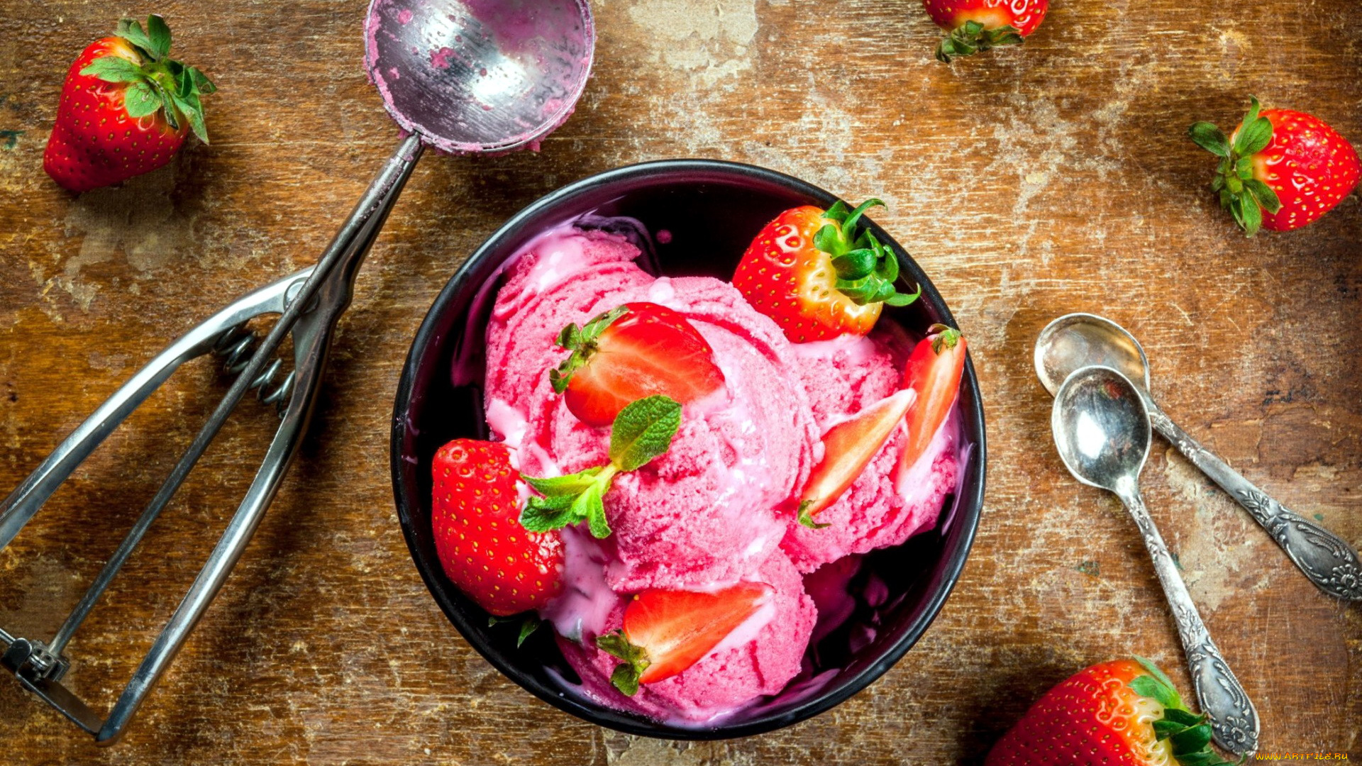 еда, мороженое, , десерты, лакомство, клубника