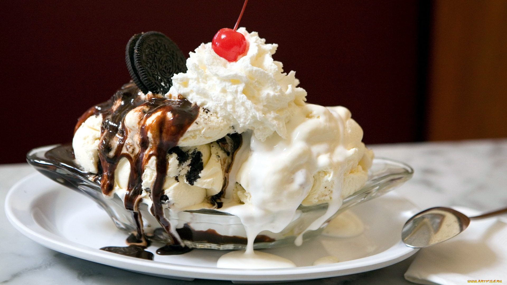 еда, мороженое, , десерты, вишня, сливки, орео, лакомство
