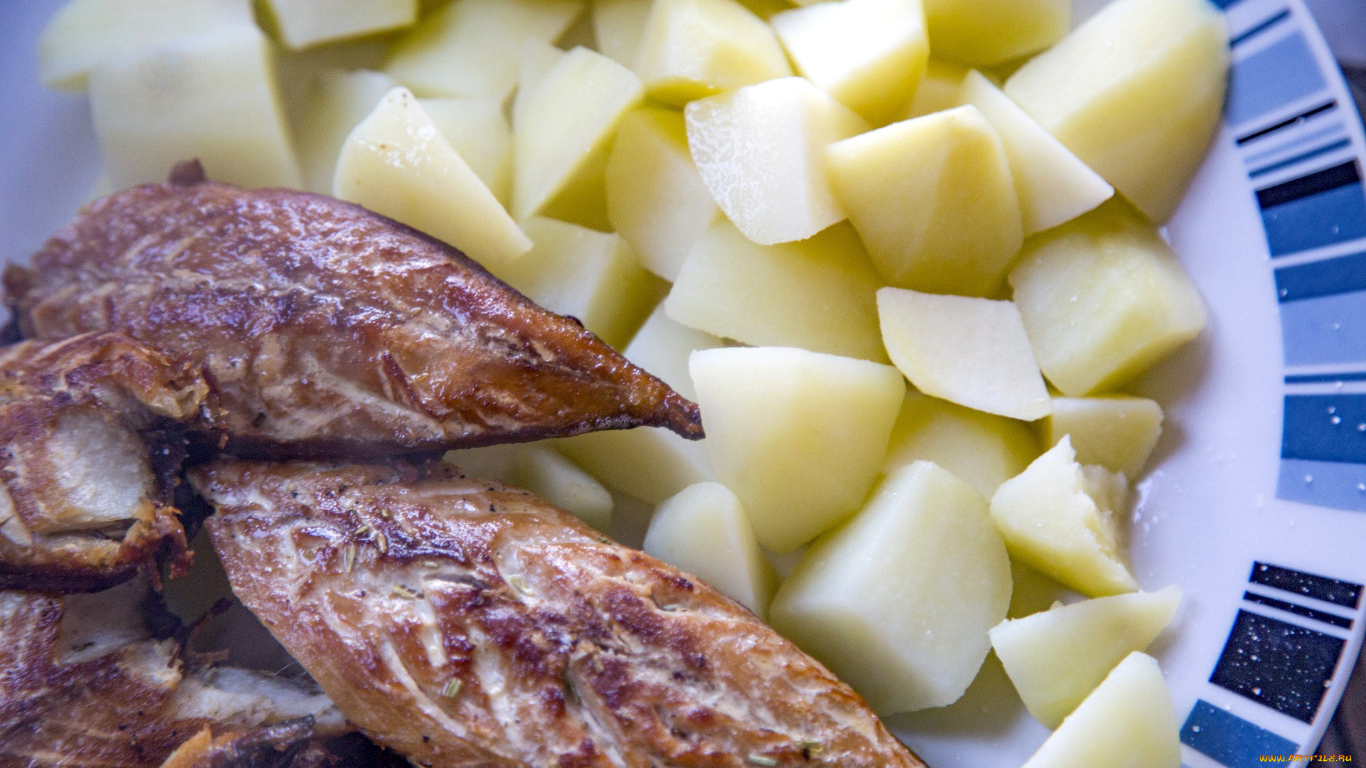 еда, рыбные, блюда, , с, морепродуктами, рыба, картофель