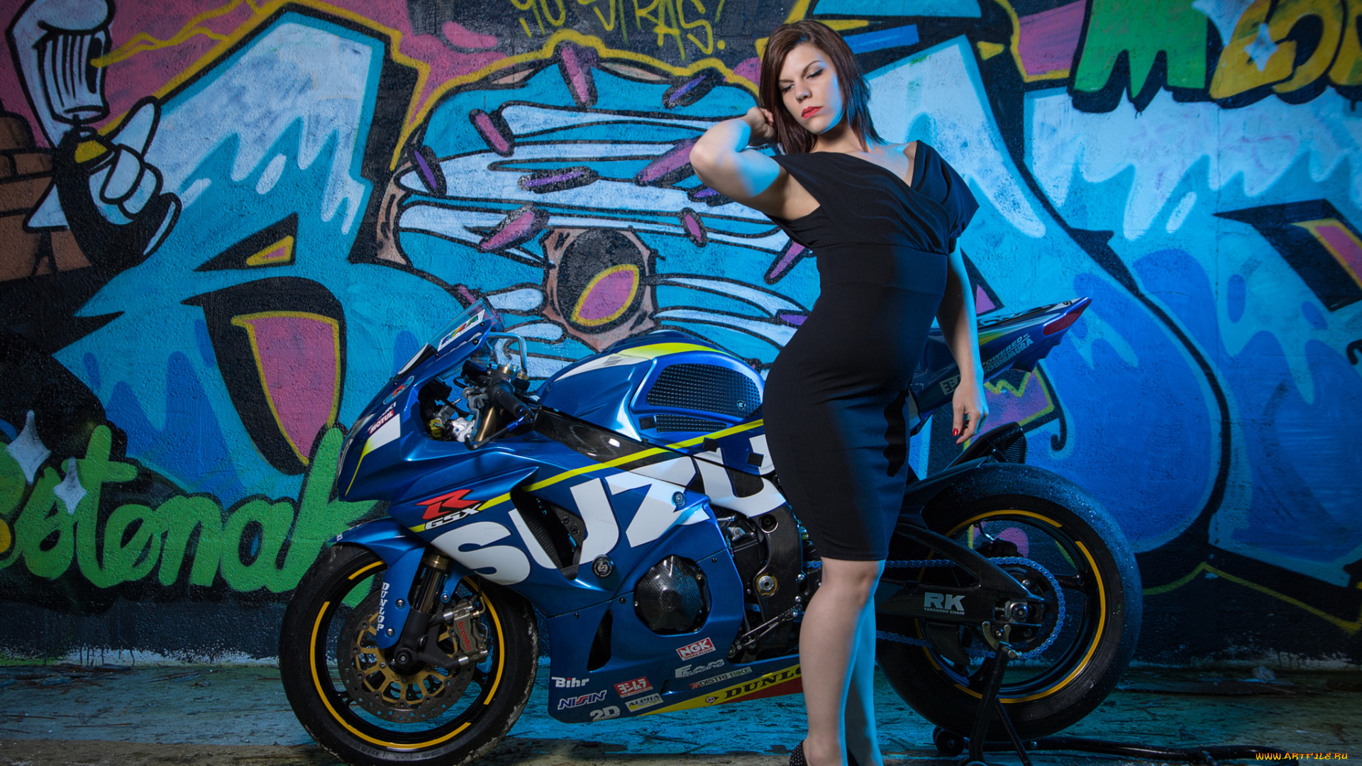 мотоциклы, мото, с, девушкой, suzuki