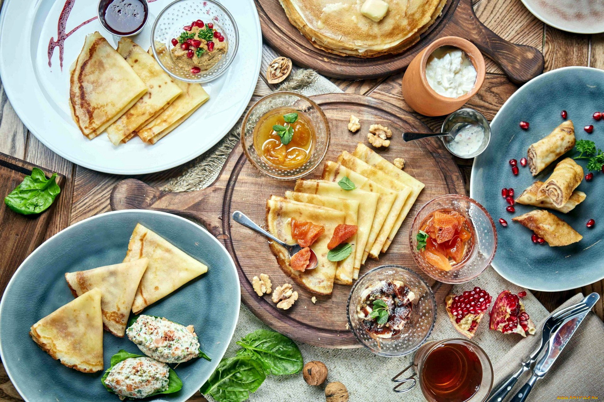 еда, блины, , оладьи, варенье, гранат