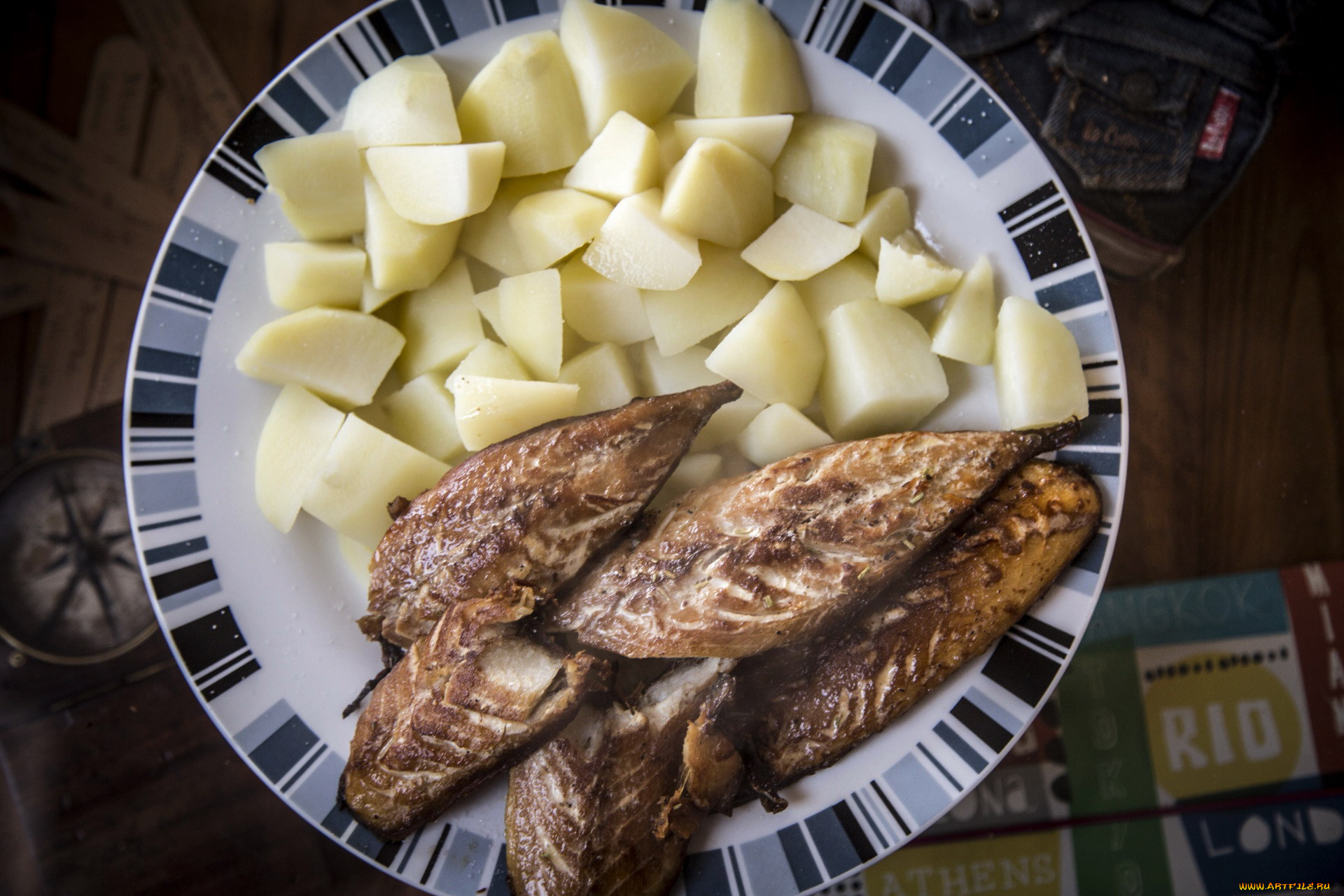 еда, рыбные, блюда, , с, морепродуктами, картофель, рыба