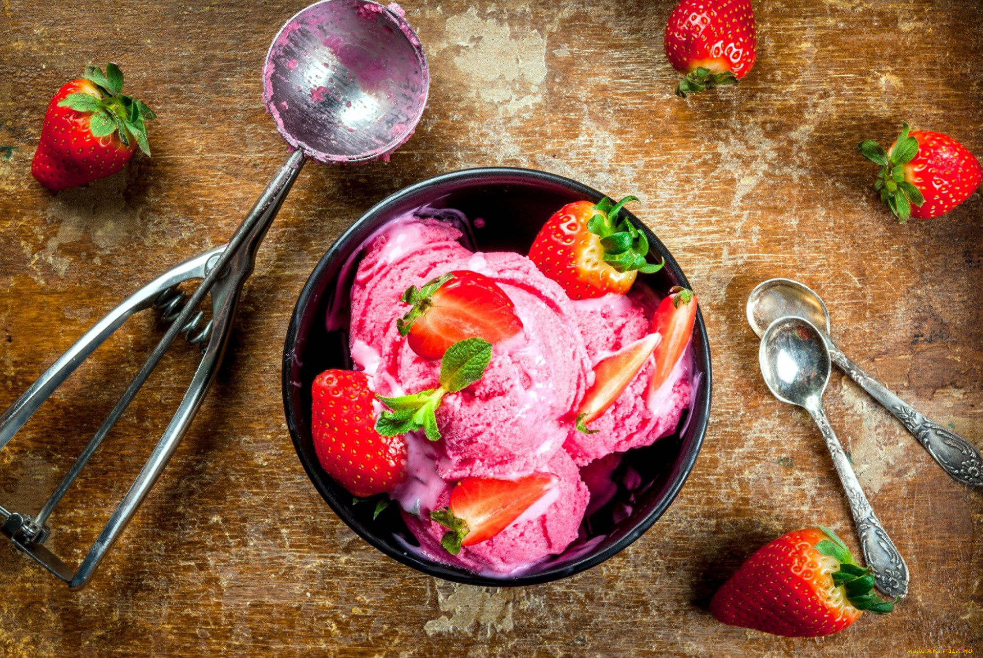 еда, мороженое, , десерты, лакомство, клубника