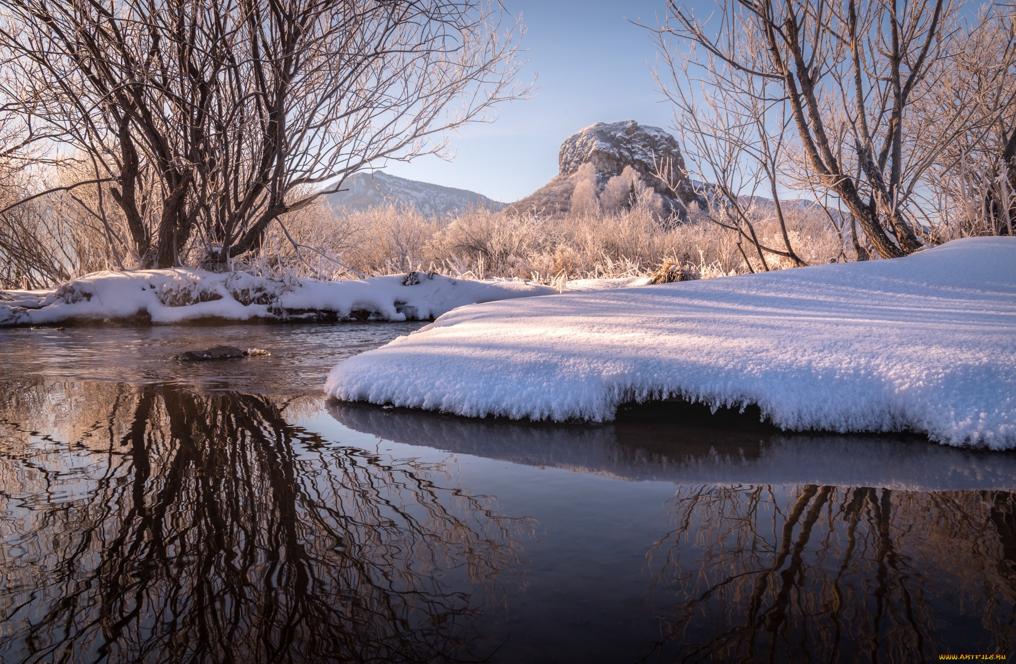 природа, реки, озера, март, деревья, вода, снег, весна