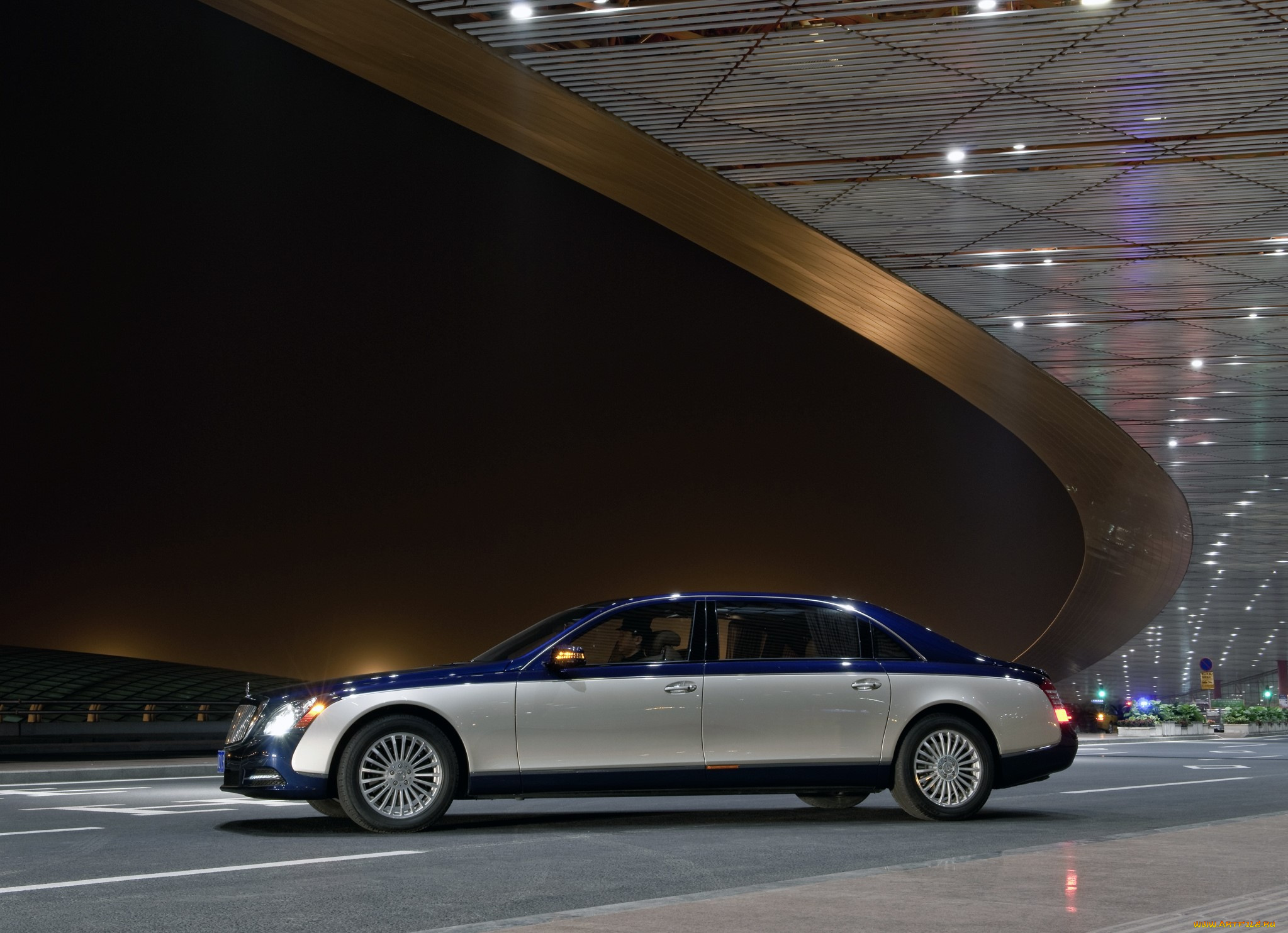 автомобили, maybach, мерседес, майбах, синий, огни, maybach, 62, седан, представительский, класс, mercedes