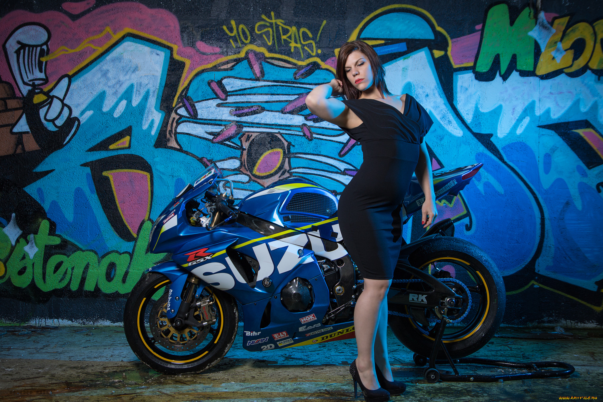 мотоциклы, мото, с, девушкой, suzuki