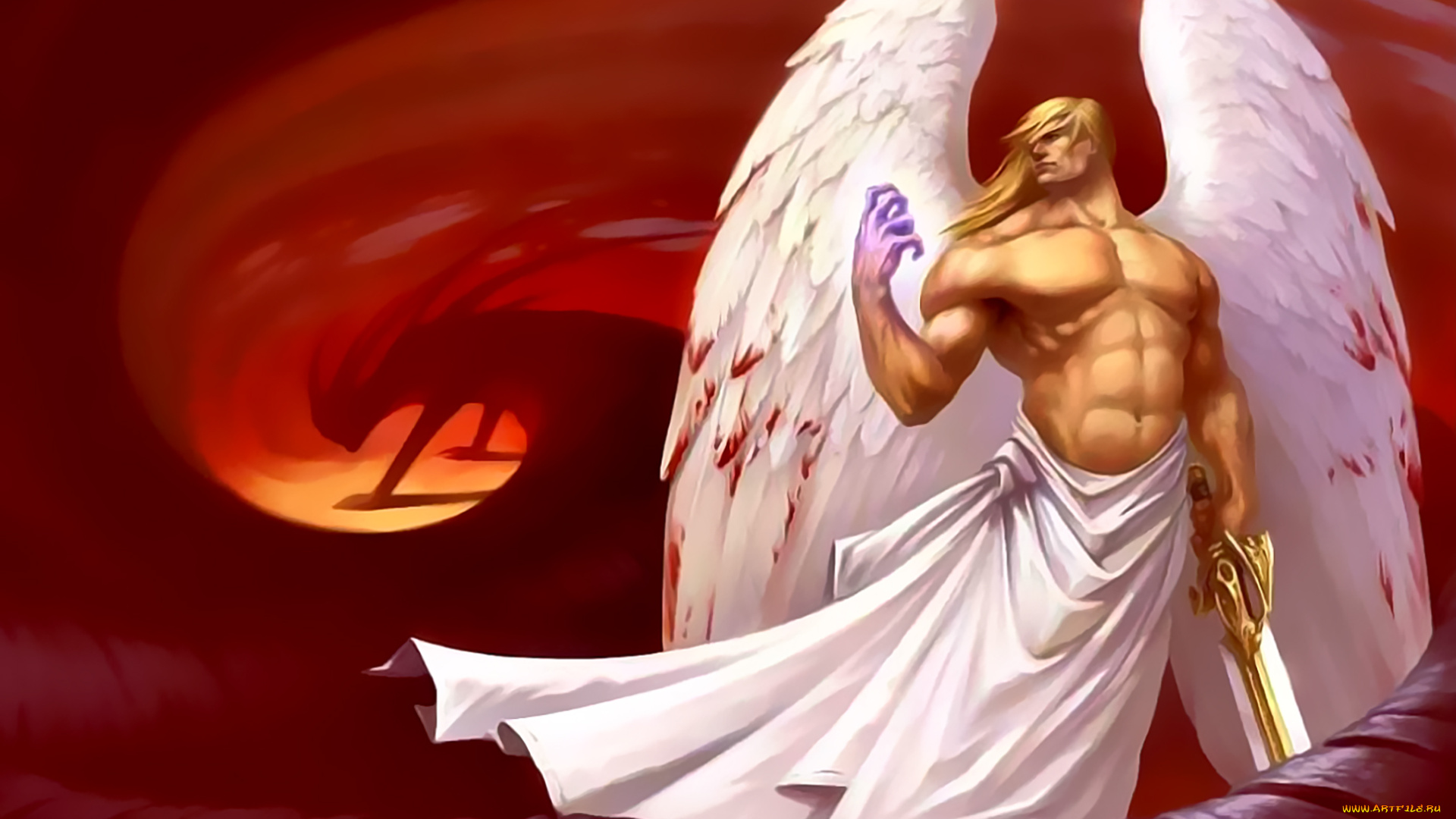 календари, фэнтези, мужчина, крылья, ангел, оружие, calendar, 2020