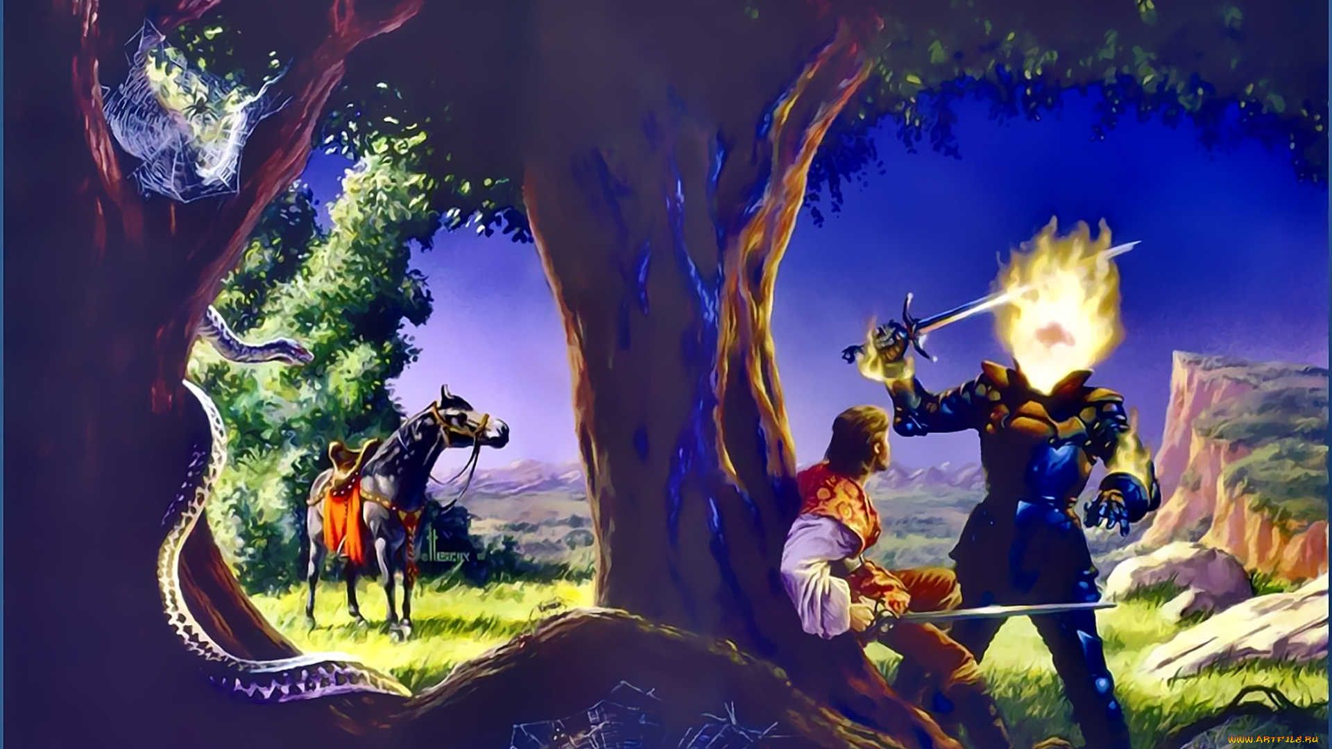 календари, фэнтези, мужчина, огонь, конь, оружие, природа, лошадь, существо, calendar, 2020