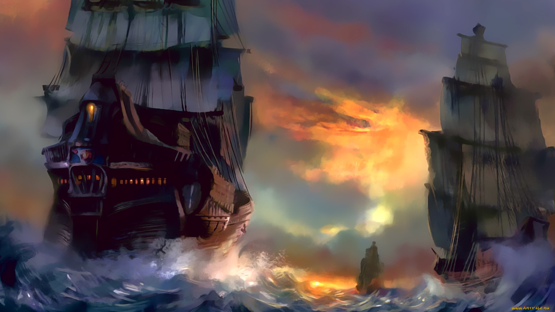 календари, фэнтези, парусник, море, корабль, водоем, вода, calendar, 2020