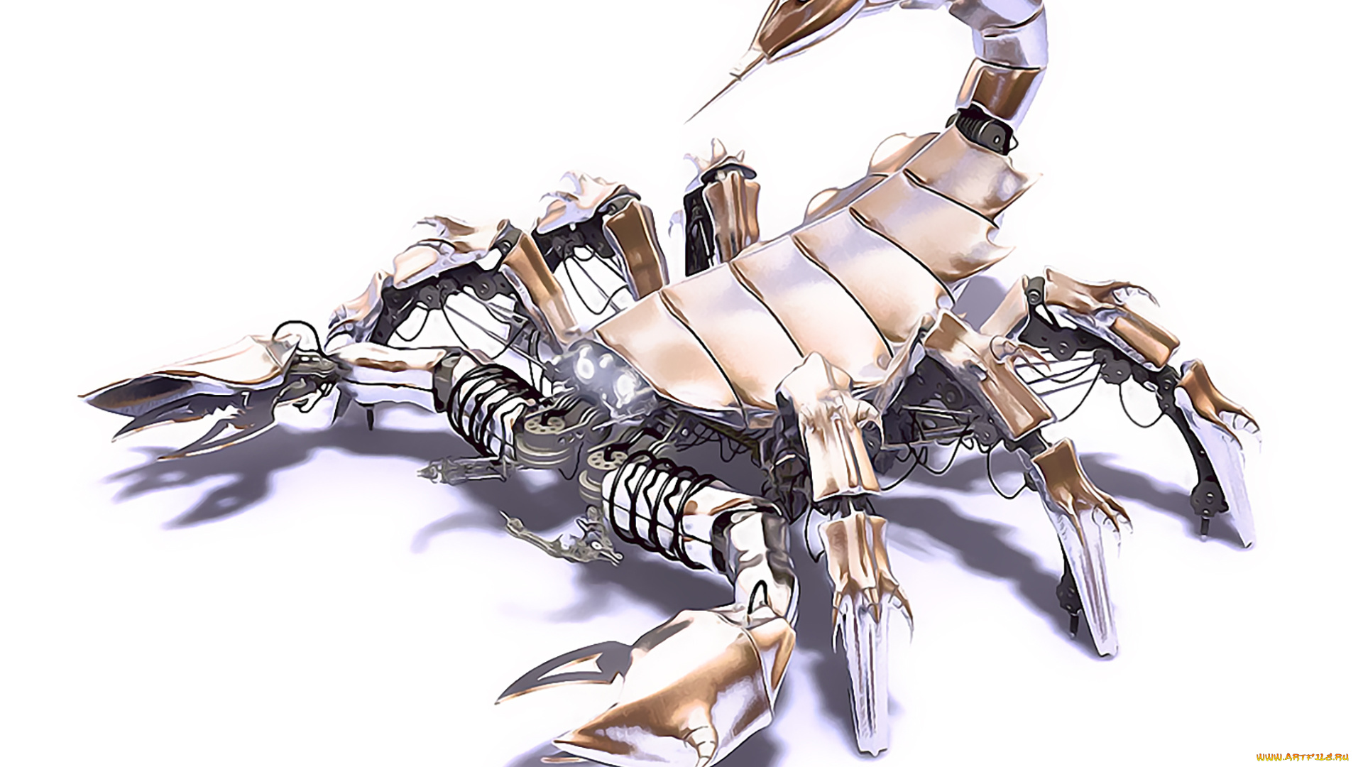 календари, фэнтези, скорпион, механический, белый, фон, робот, calendar, 2020