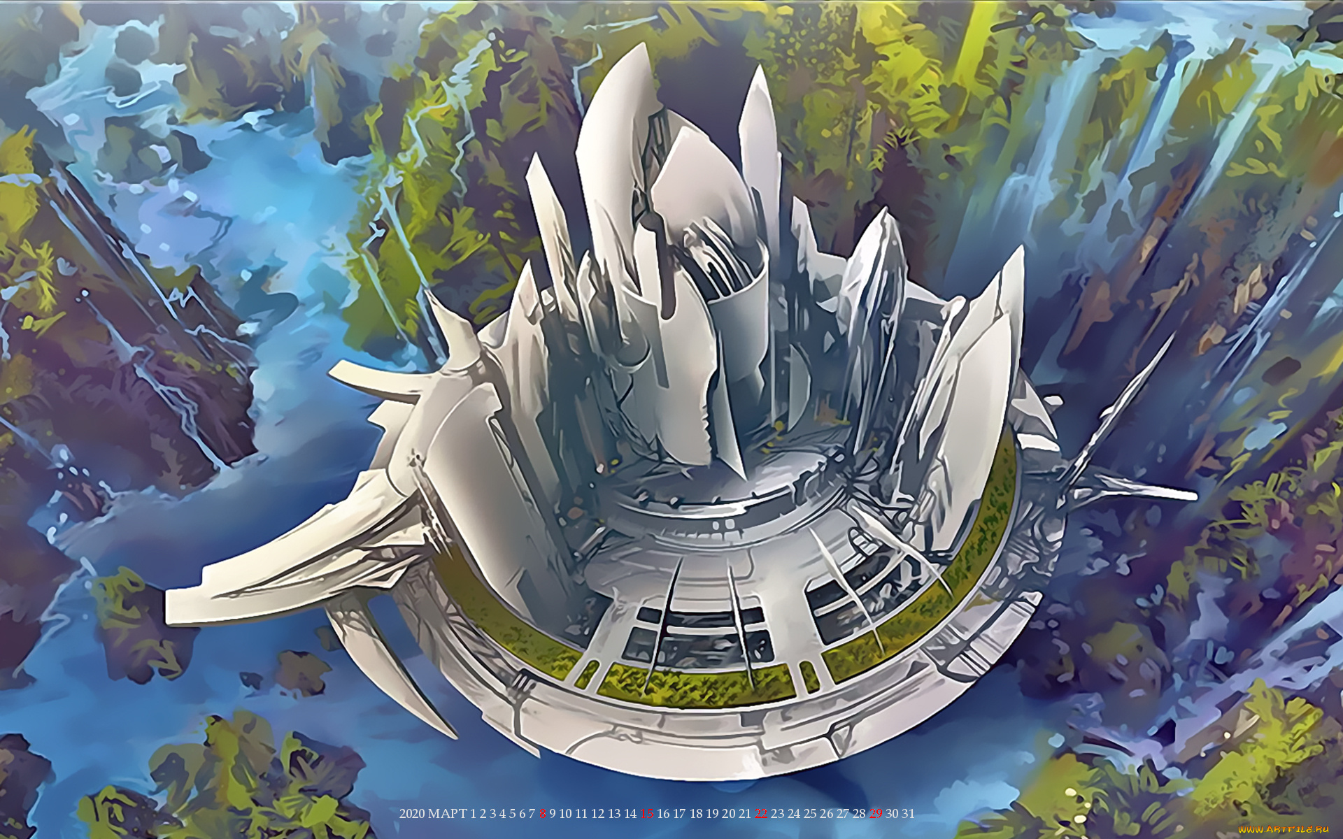 календари, фэнтези, водопад, природа, аппарат, calendar, 2020