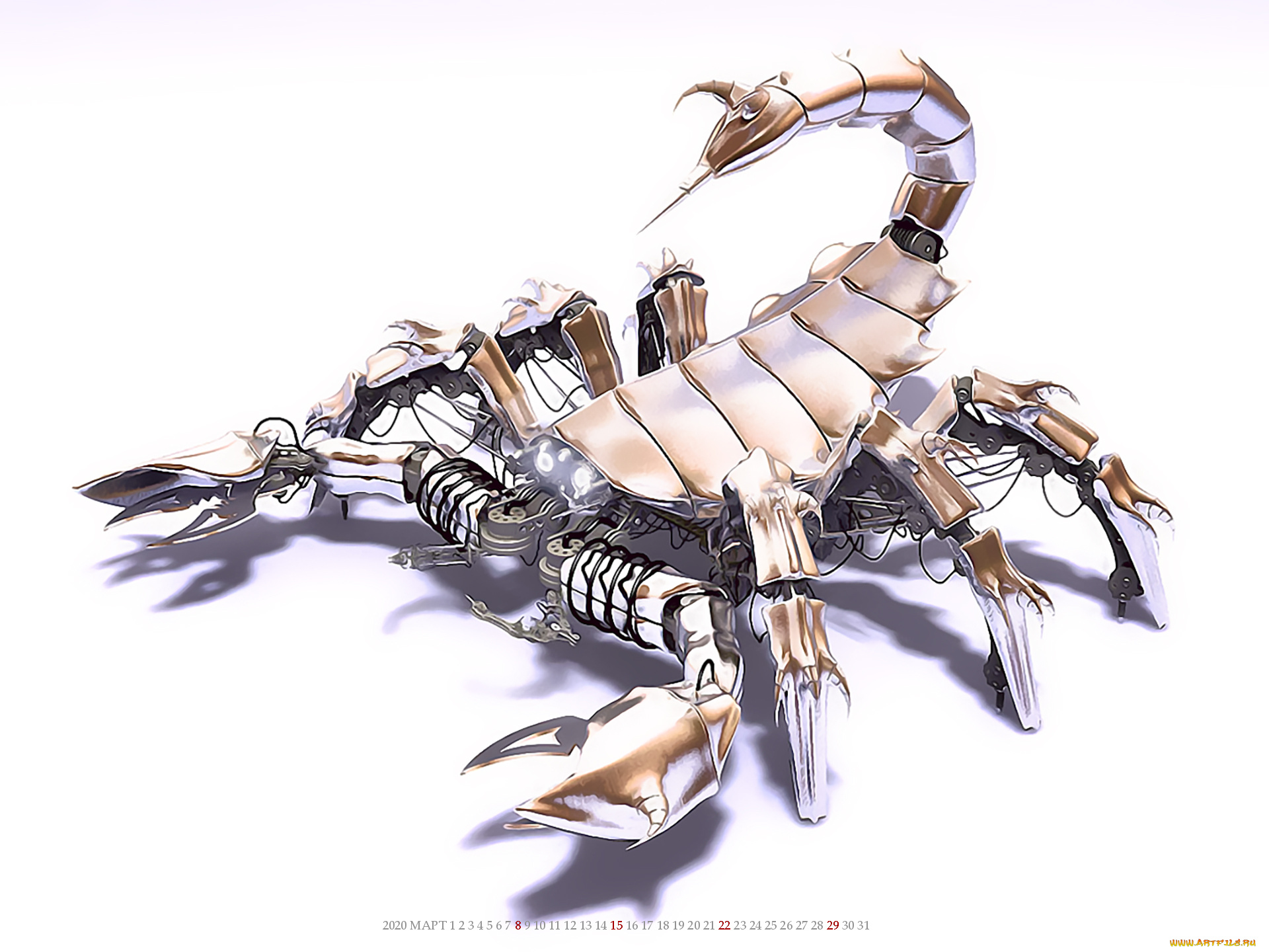 календари, фэнтези, скорпион, механический, белый, фон, робот, calendar, 2020