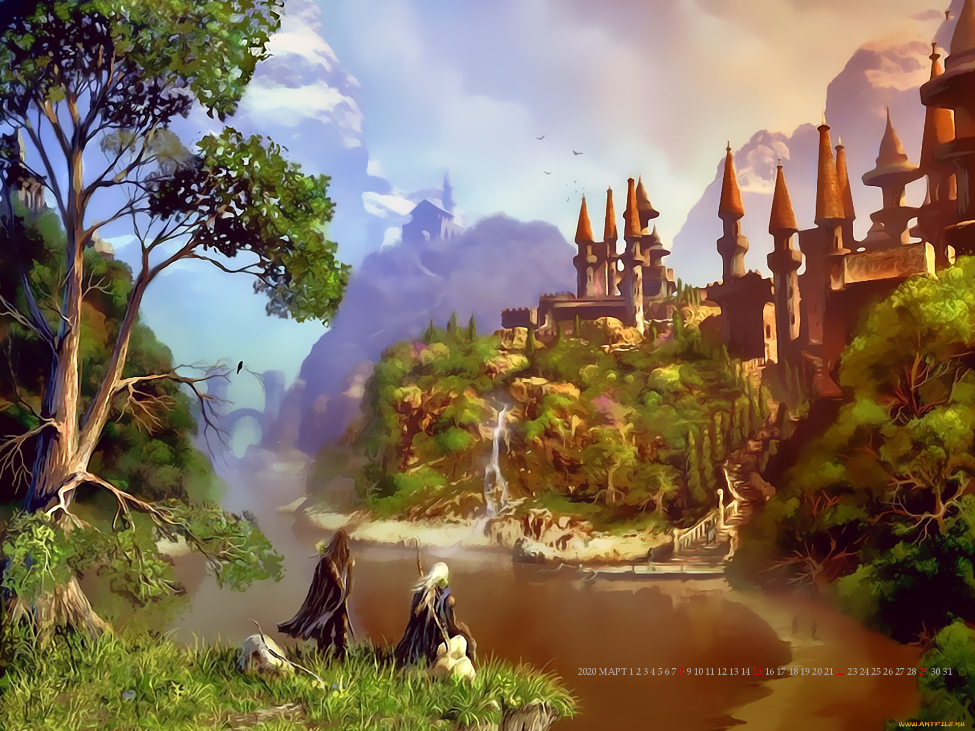 календари, фэнтези, замок, гора, природа, люди, архитектура, calendar, 2020
