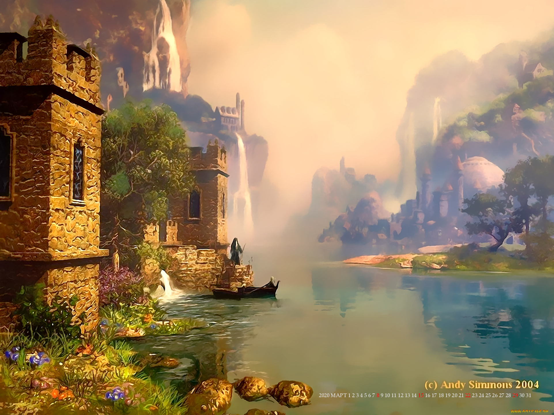 календари, фэнтези, здание, водоем, растение, природа, пейзаж, calendar, 2020