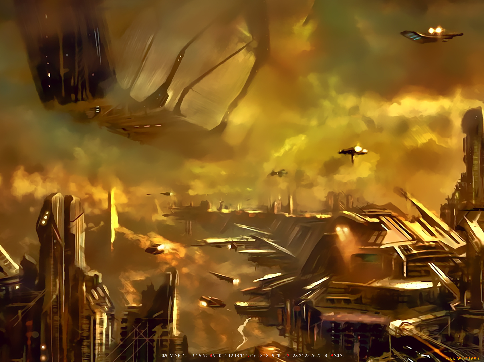 календари, фэнтези, звездолет, город, сооружение, calendar, 2020