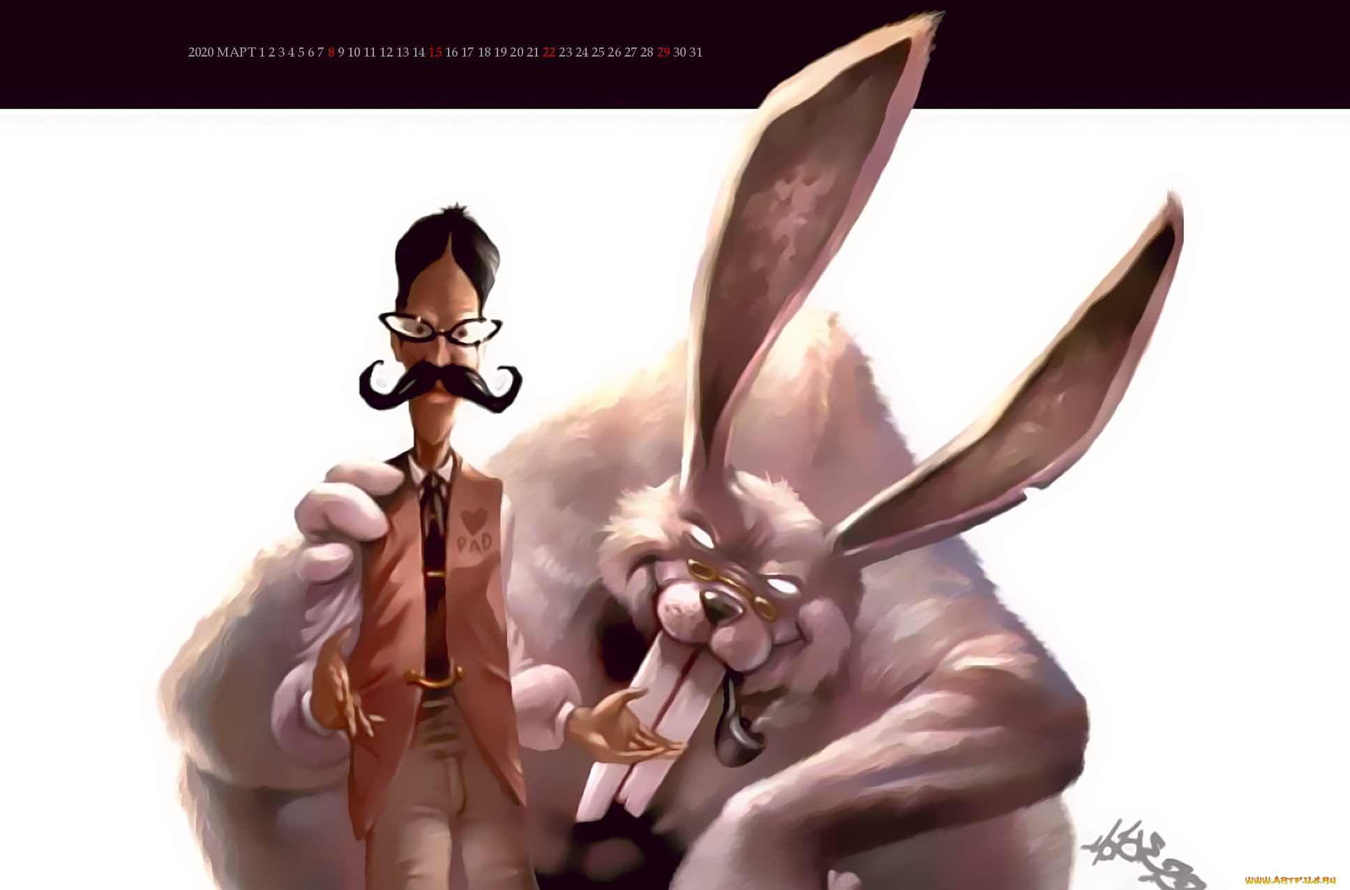 календари, рисованные, , векторная, графика, кролик, трубка, мужчина, усы, очки, животное, calendar, 2020