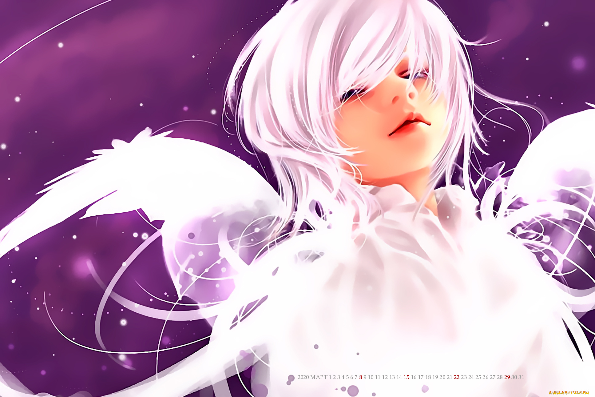 календари, аниме, крылья, ангел, лицо, calendar, 2020