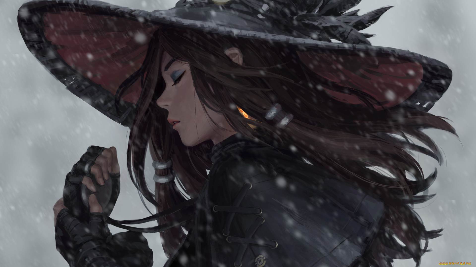 фэнтези, _guweiz, девушка, шляпа, снег