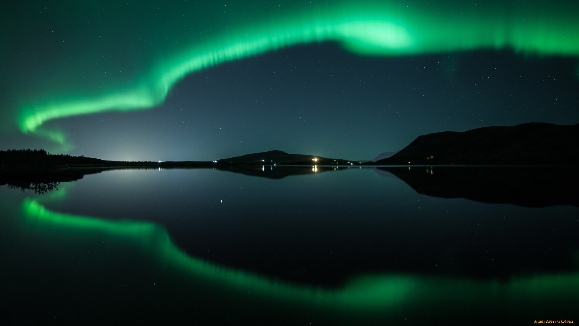 природа, северное, сияние, водоем, северное, сияние, ночь, отражение, фотография