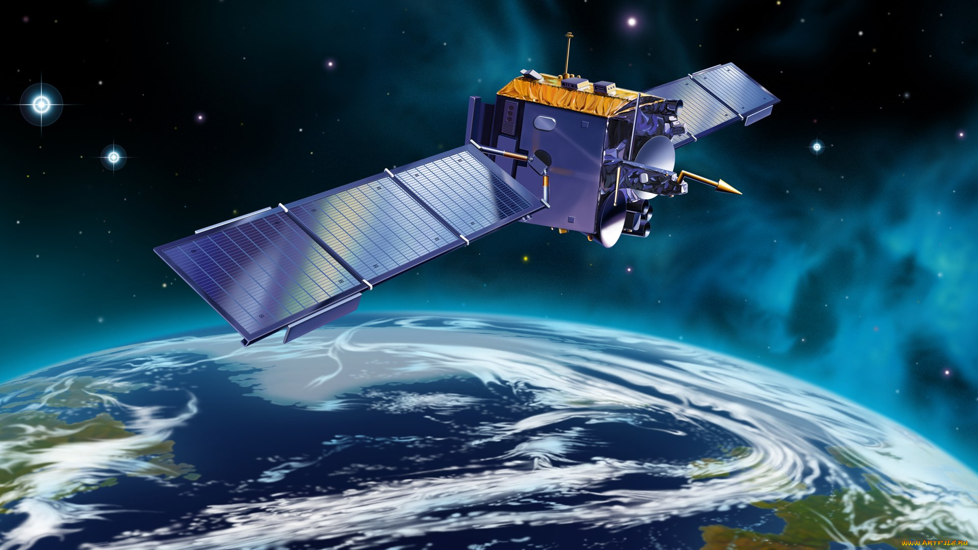 космос, арт, земля, планета, спутник