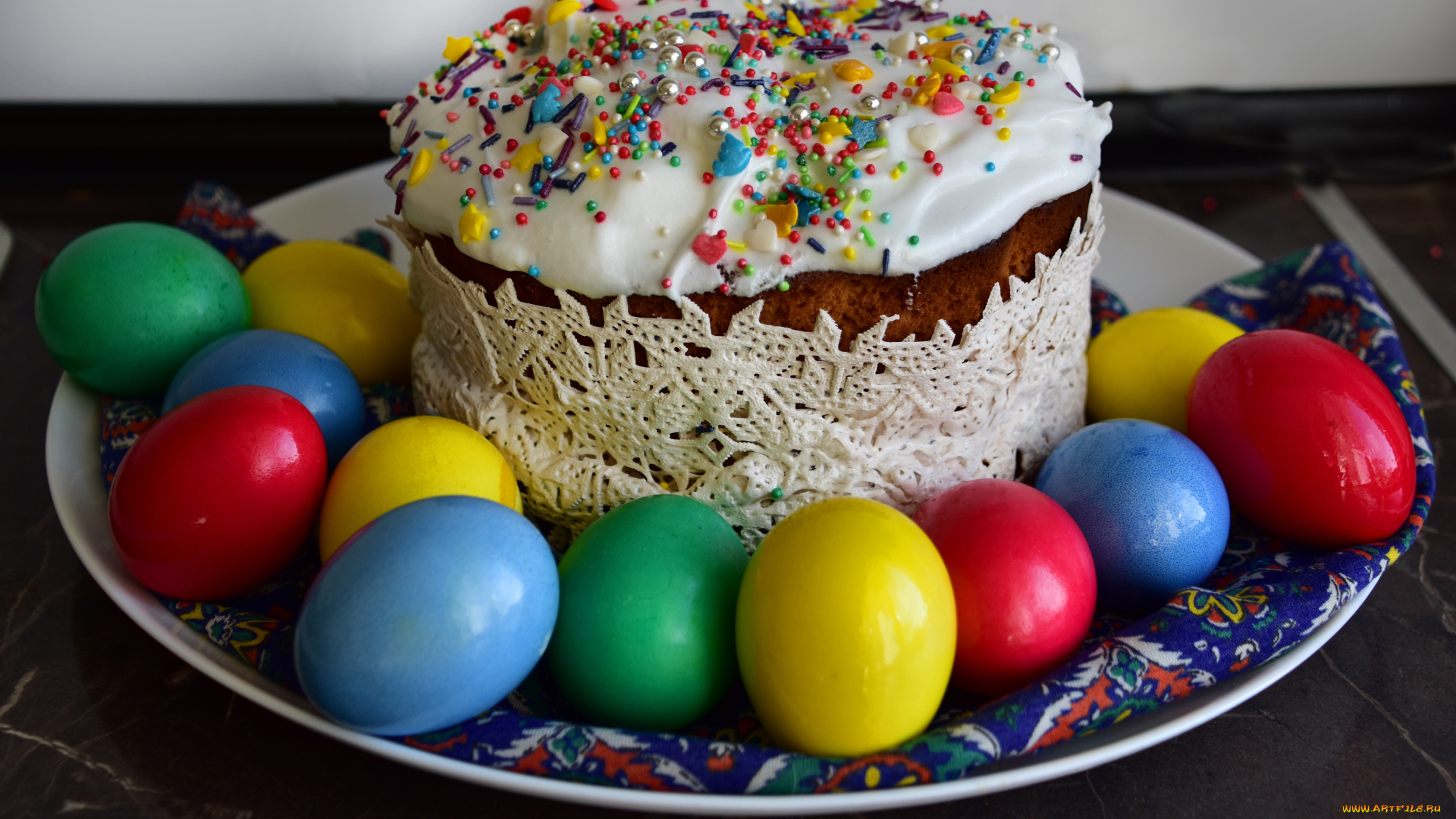 праздничные, пасха, тарелка, кулич, яйца