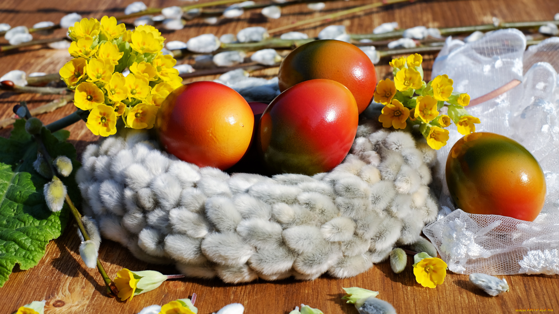 праздничные, пасха, яйца, цветы, верба