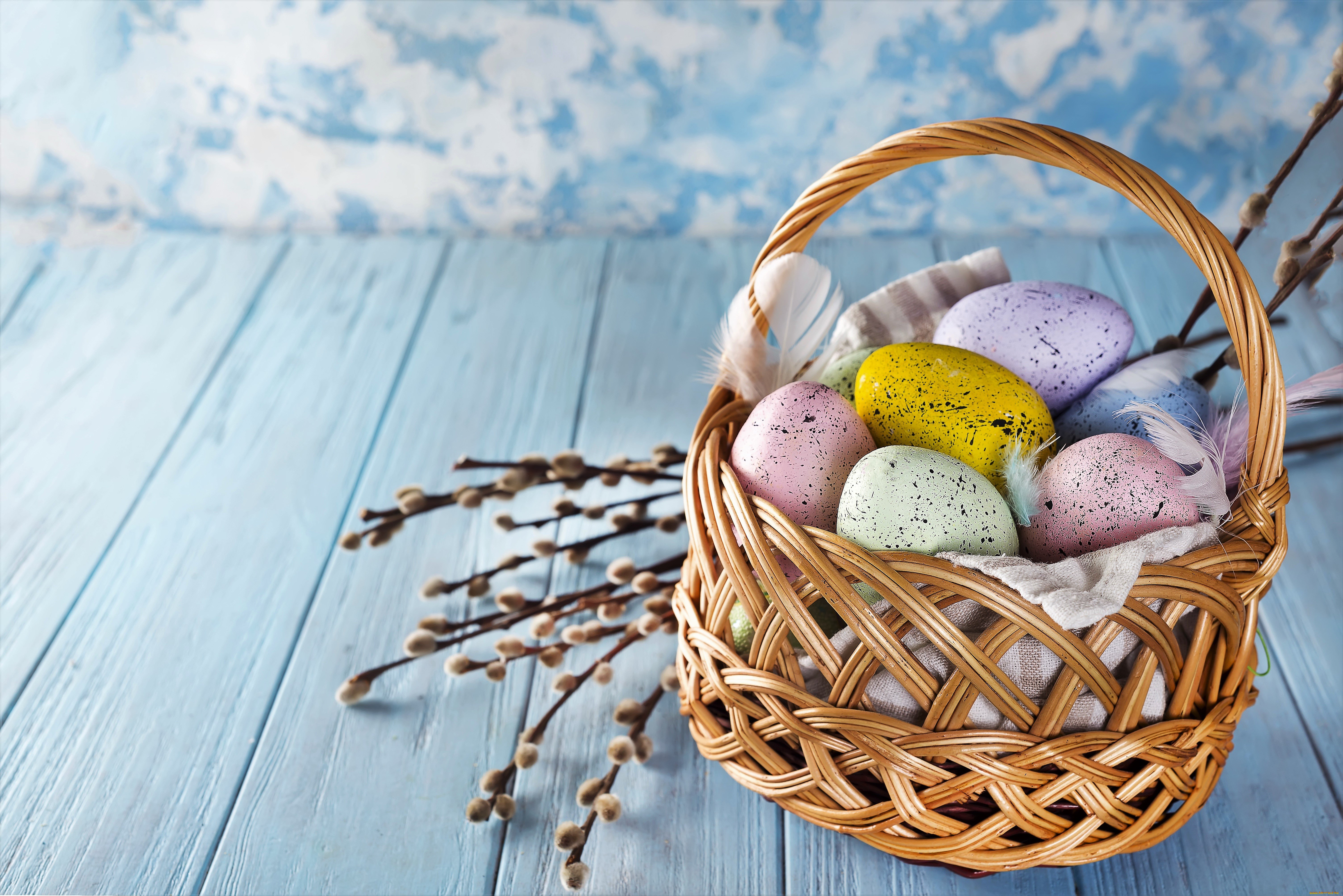 праздничные, пасха, корзина, яйца, верба