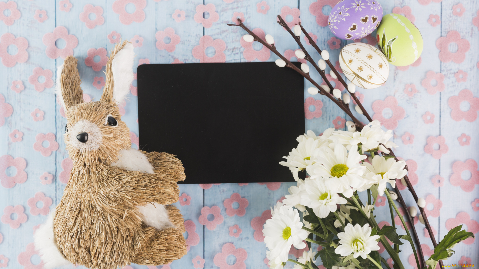 праздничные, пасха, кролик, игрушка, цветы, ветки, верба