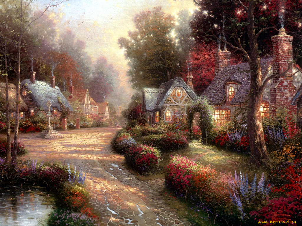 thomas, kinkade, рисованные, города