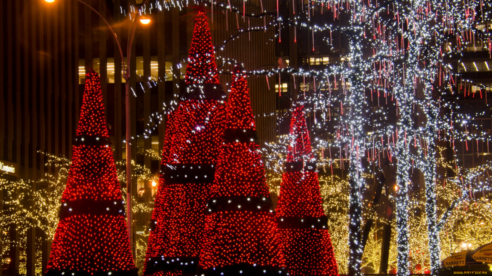 праздничные, новогодние, пейзажи, елки