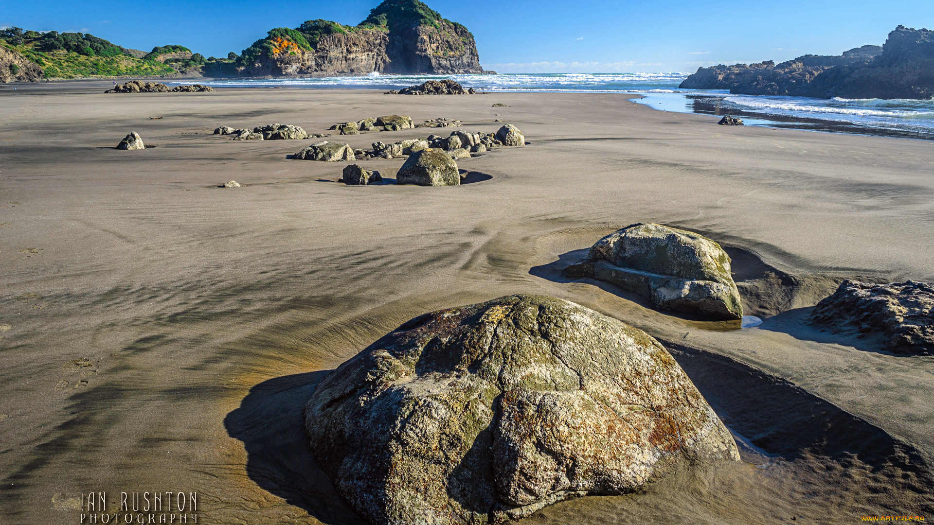 природа, побережье, море, скала, песок