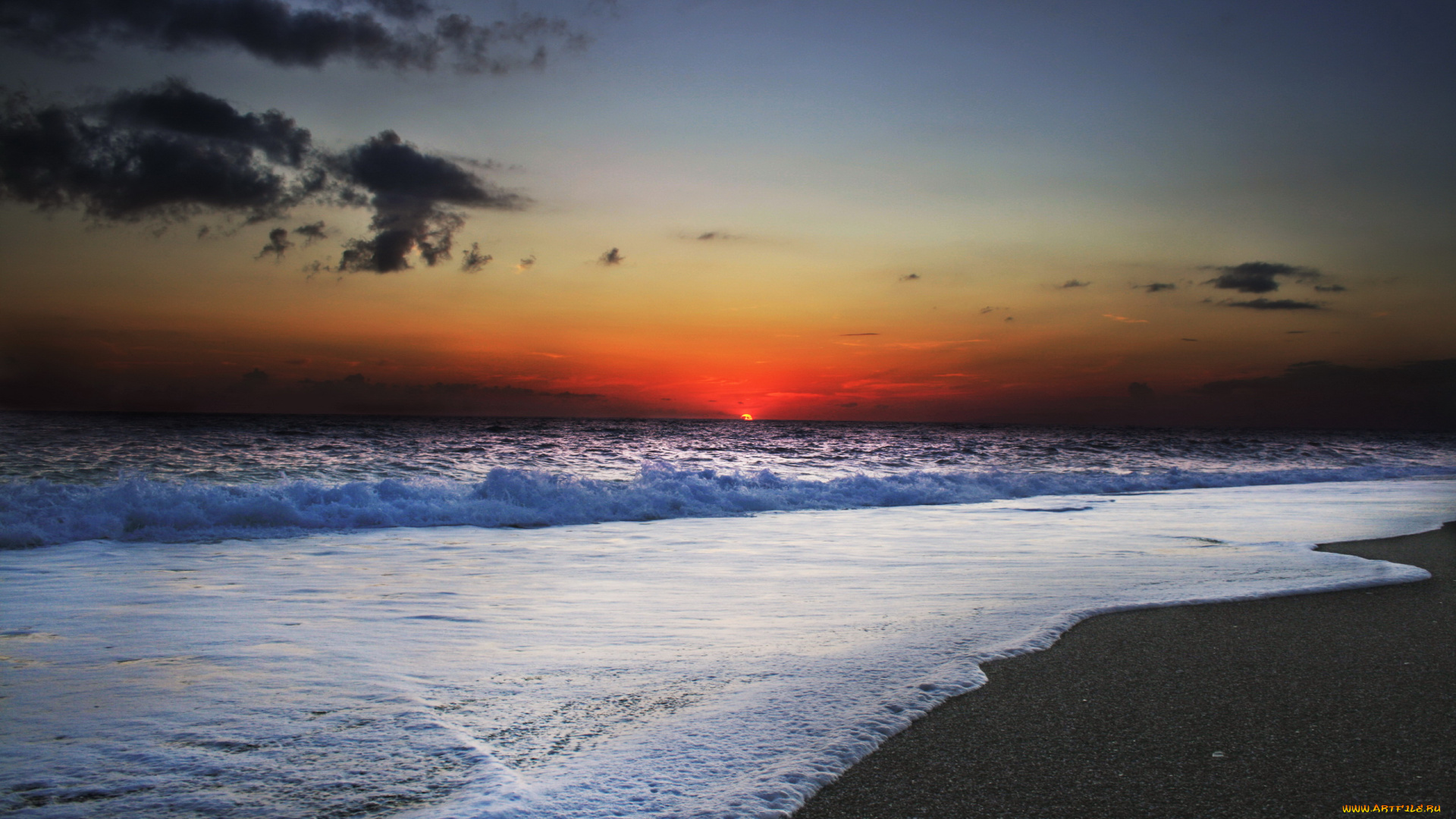природа, восходы, закаты, закат, волны, пляж, океан