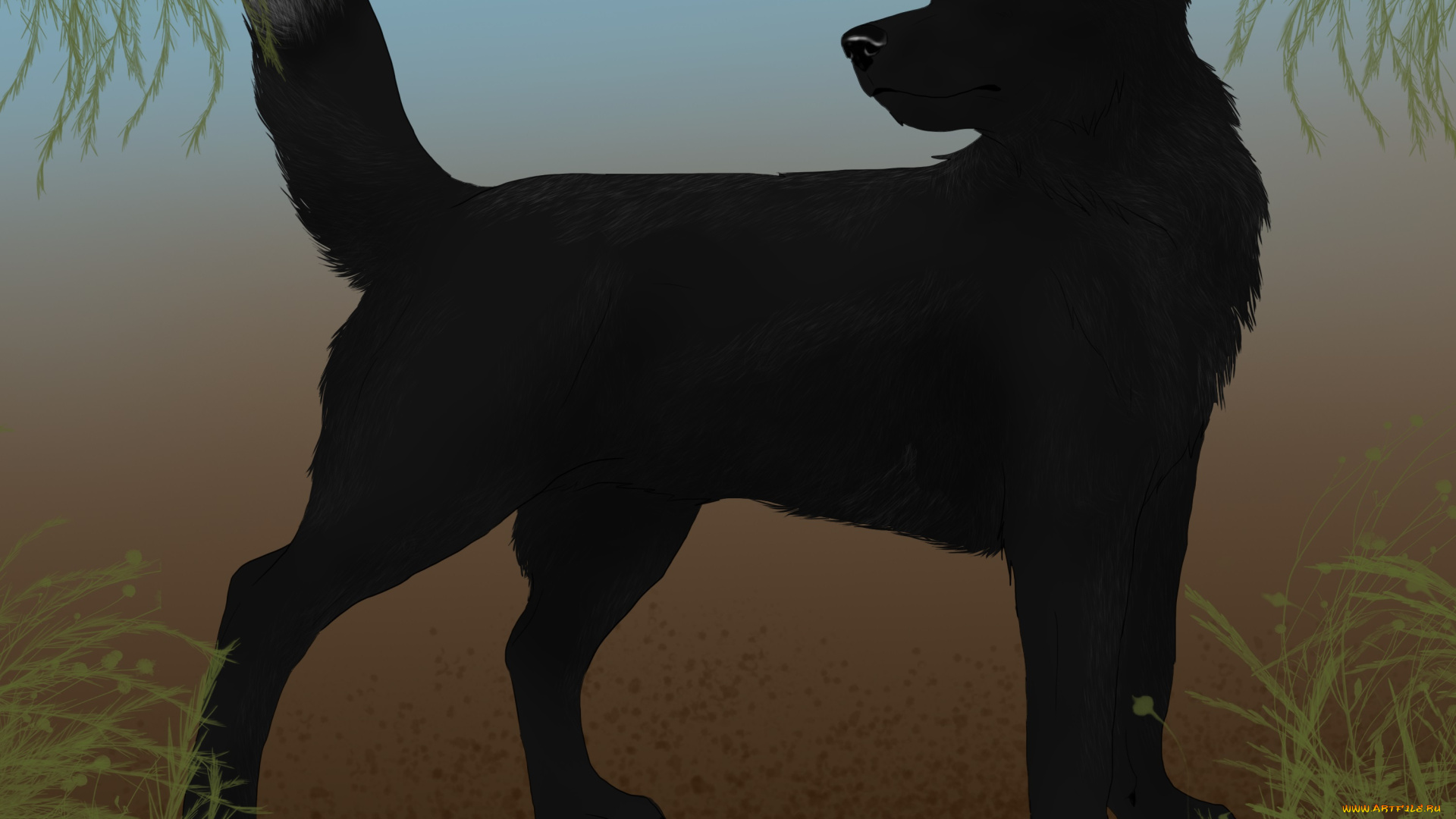 рисованные, животные, собаки, собака, трава