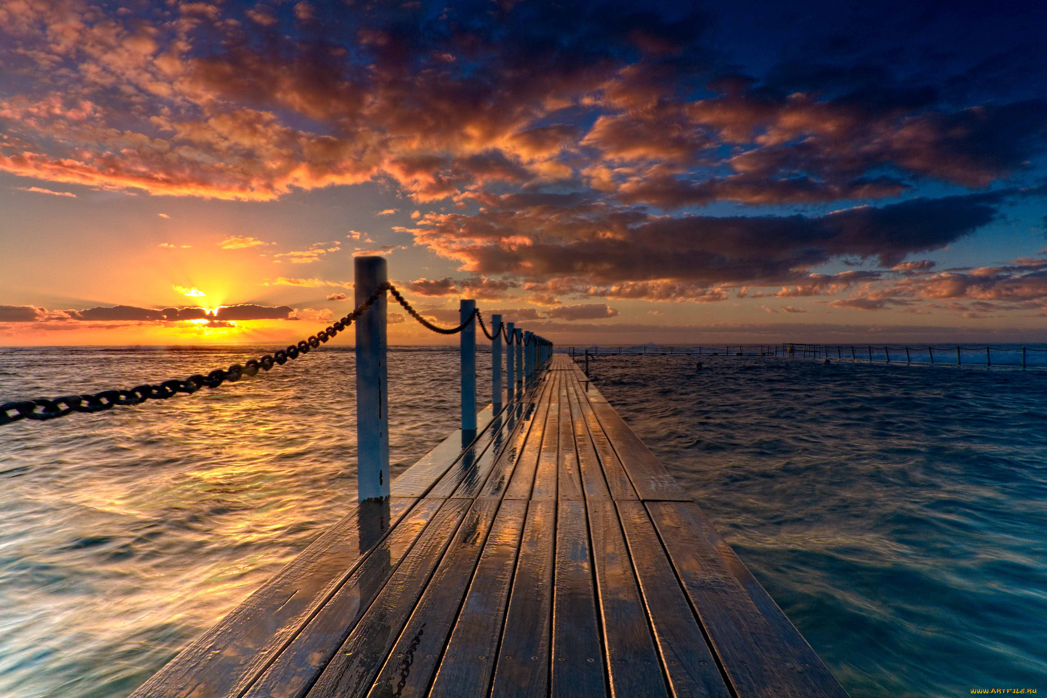природа, восходы, закаты, мостки, закат, океан
