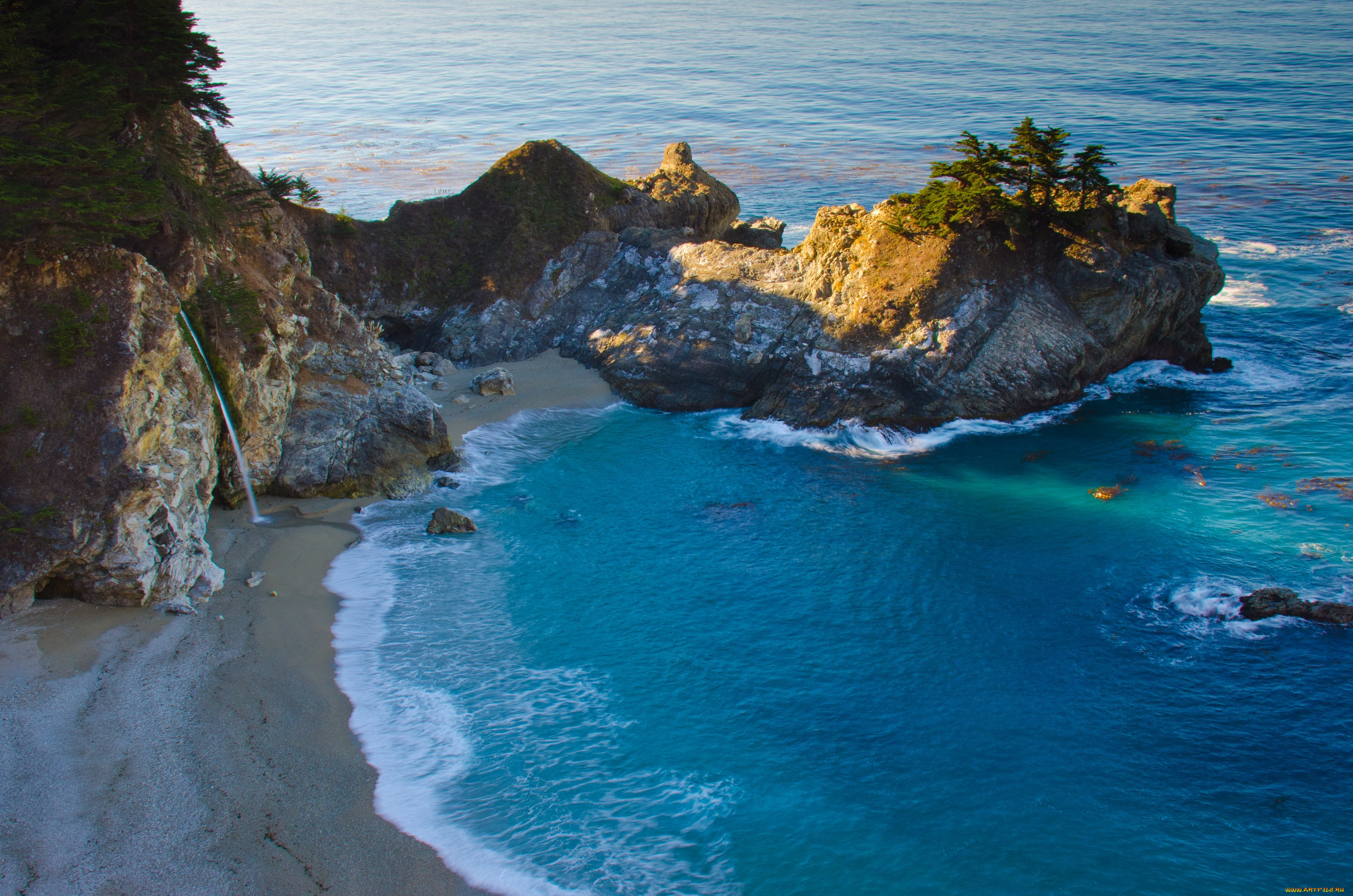 природа, побережье, калифорния, сша, водопад