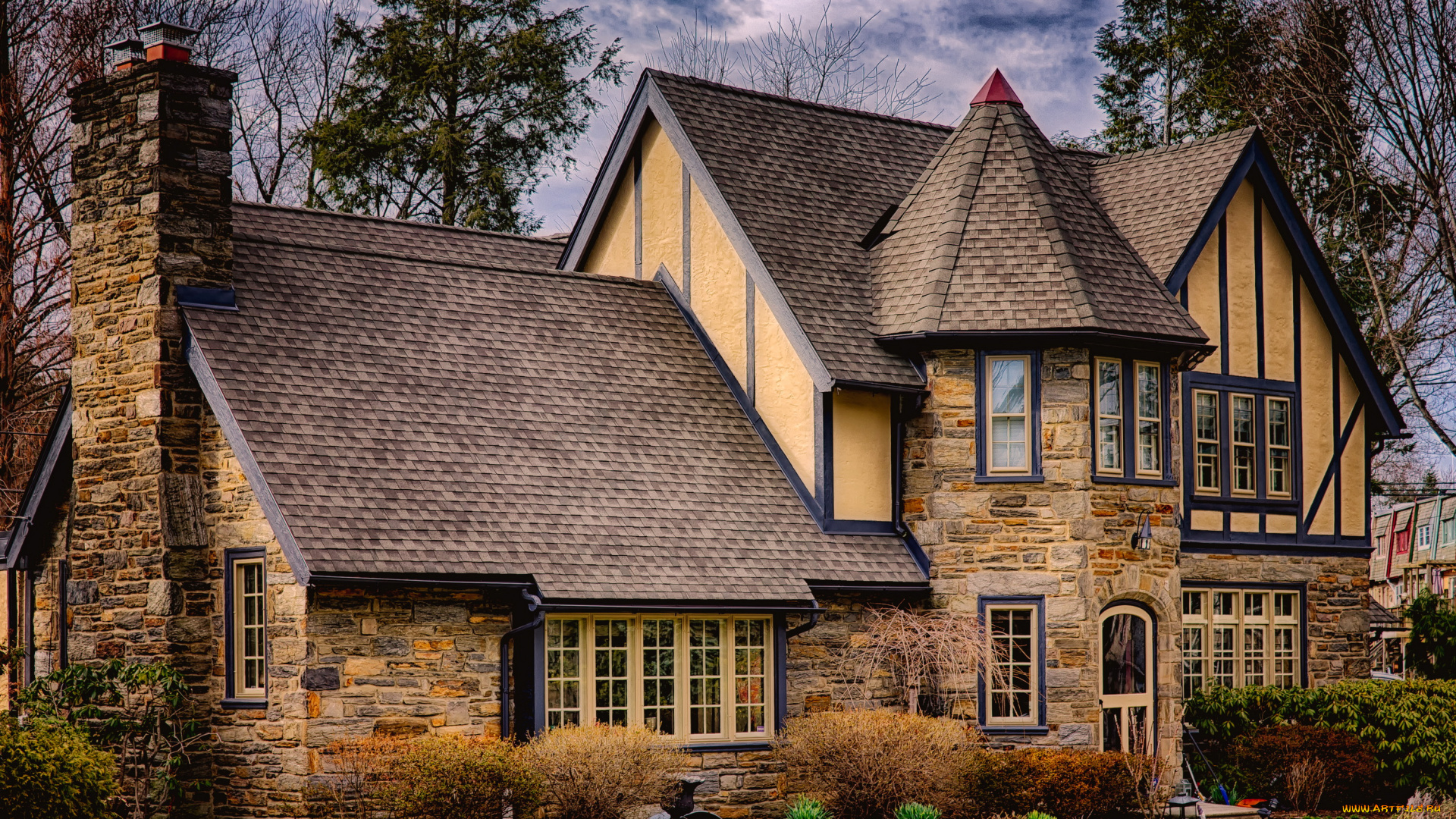 american, tudor, homes, города, -, здания, , дома, дом, сша, ландшафт, трава