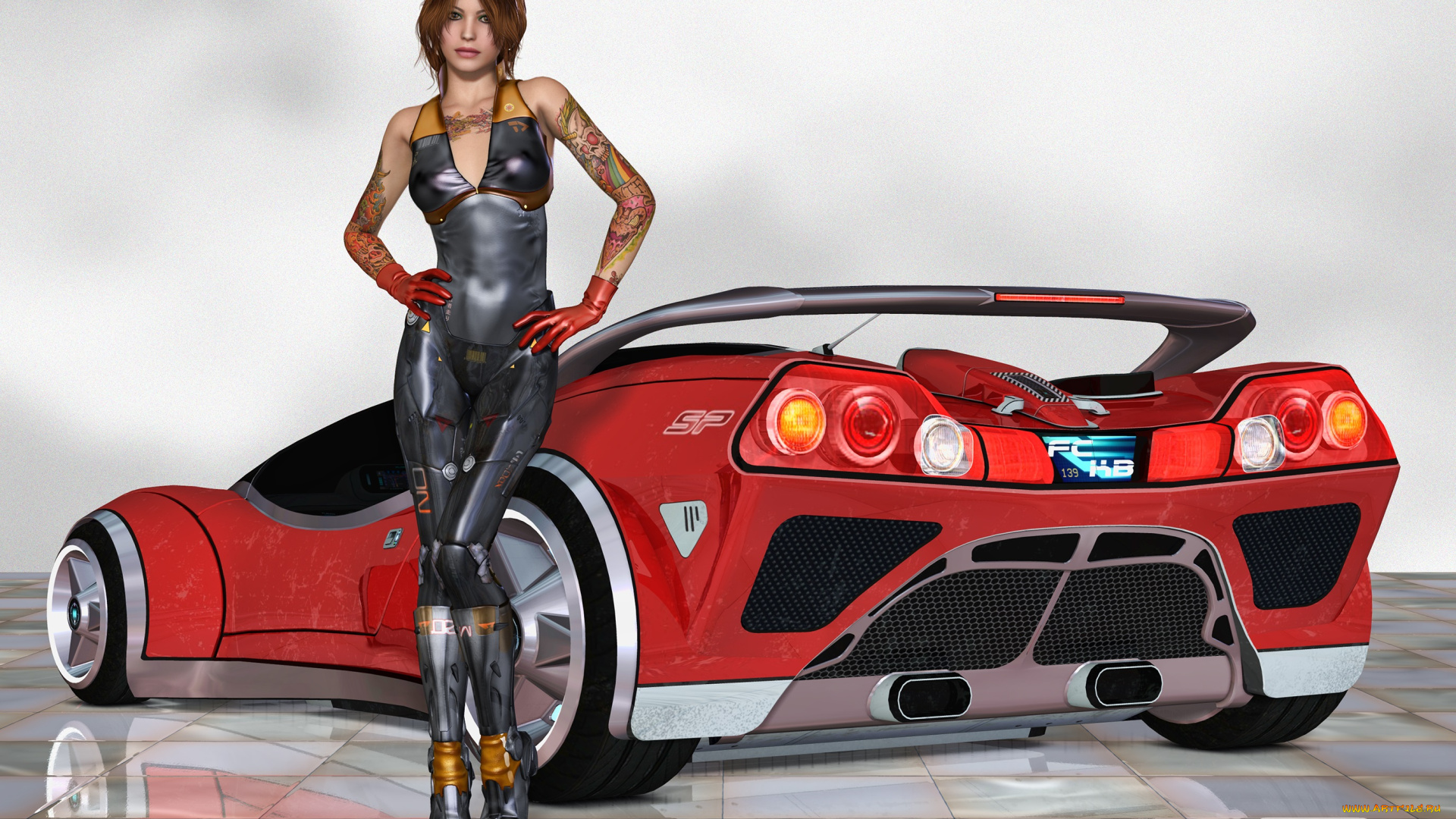 автомобили, 3d, car&girl, автомобиль, взгляд, девушка