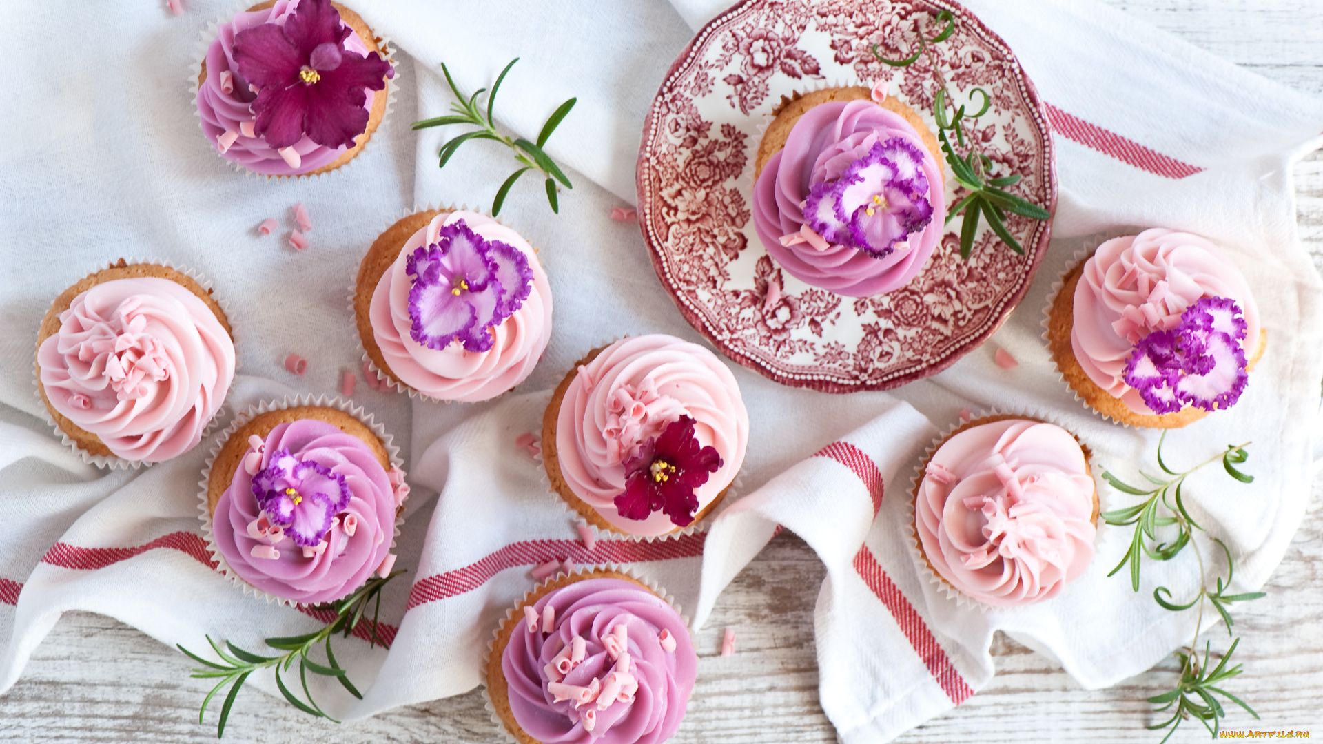 еда, пирожные, , кексы, , печенье, кексики, полотенце, цветы