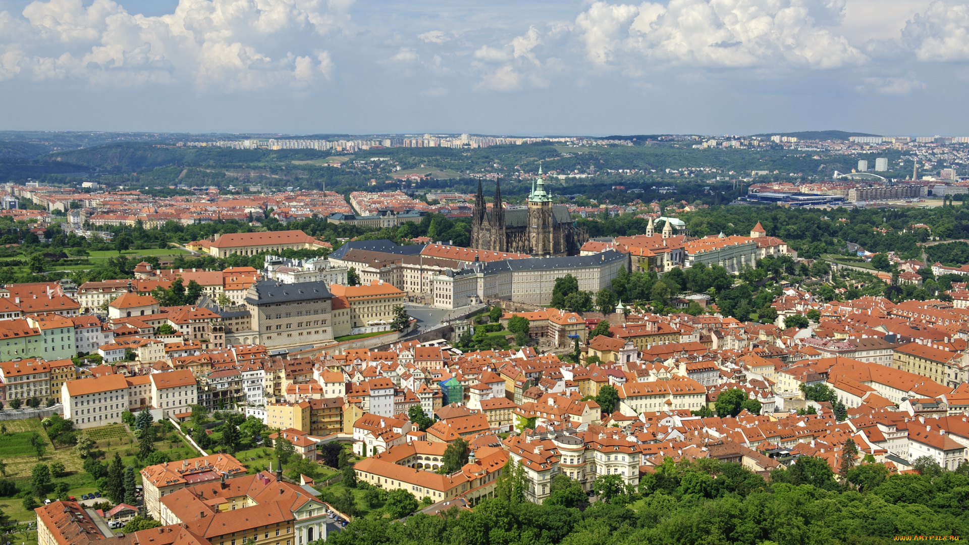 города, прага, , Чехия, панорама