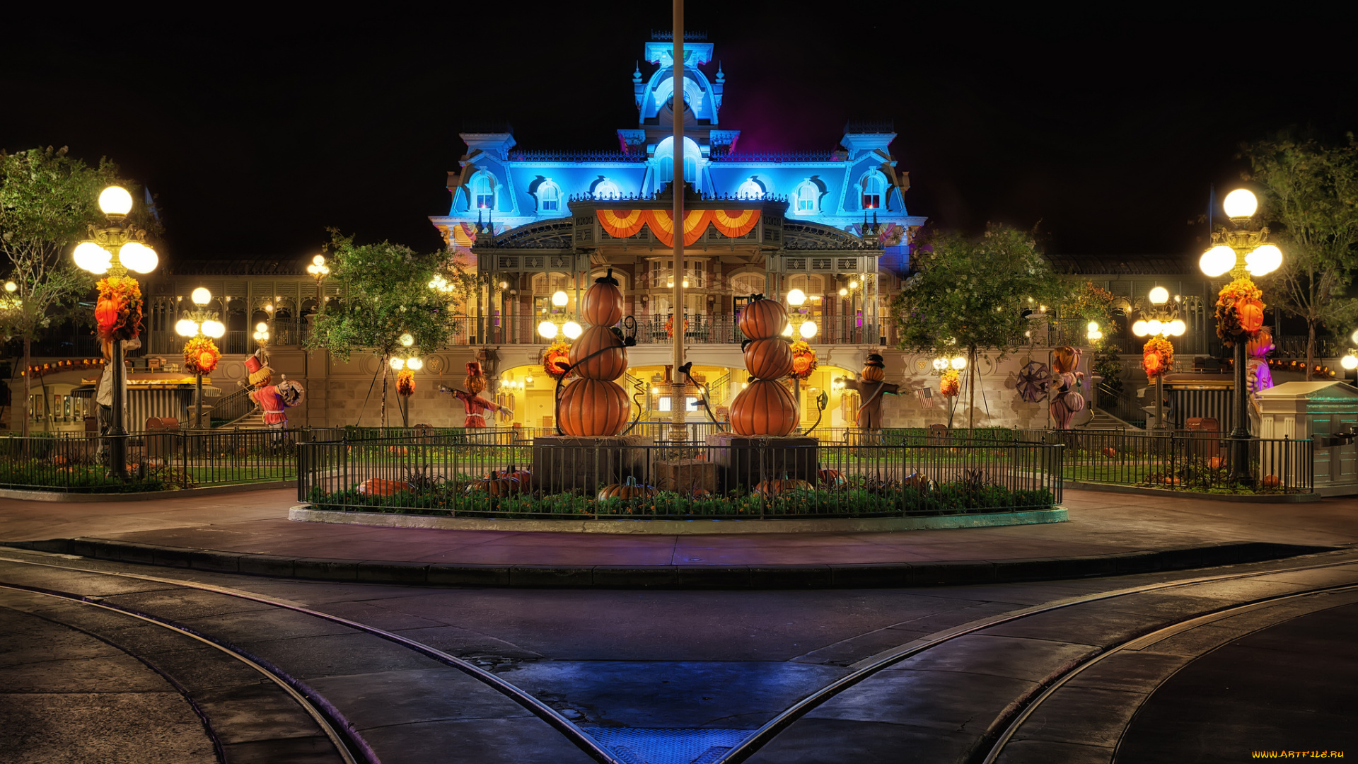 halloween, in, the, magic, kingdom, города, диснейленд, огни, парк, ночь