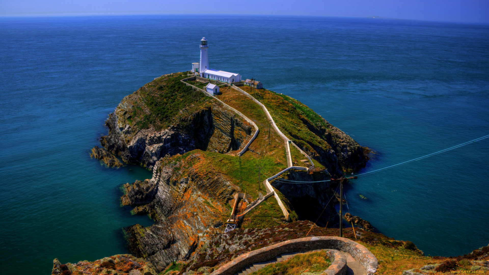 маяк, south, stack, уэльс, природа, маяки, маяк, побережье, дорога, море, уэльс, трава