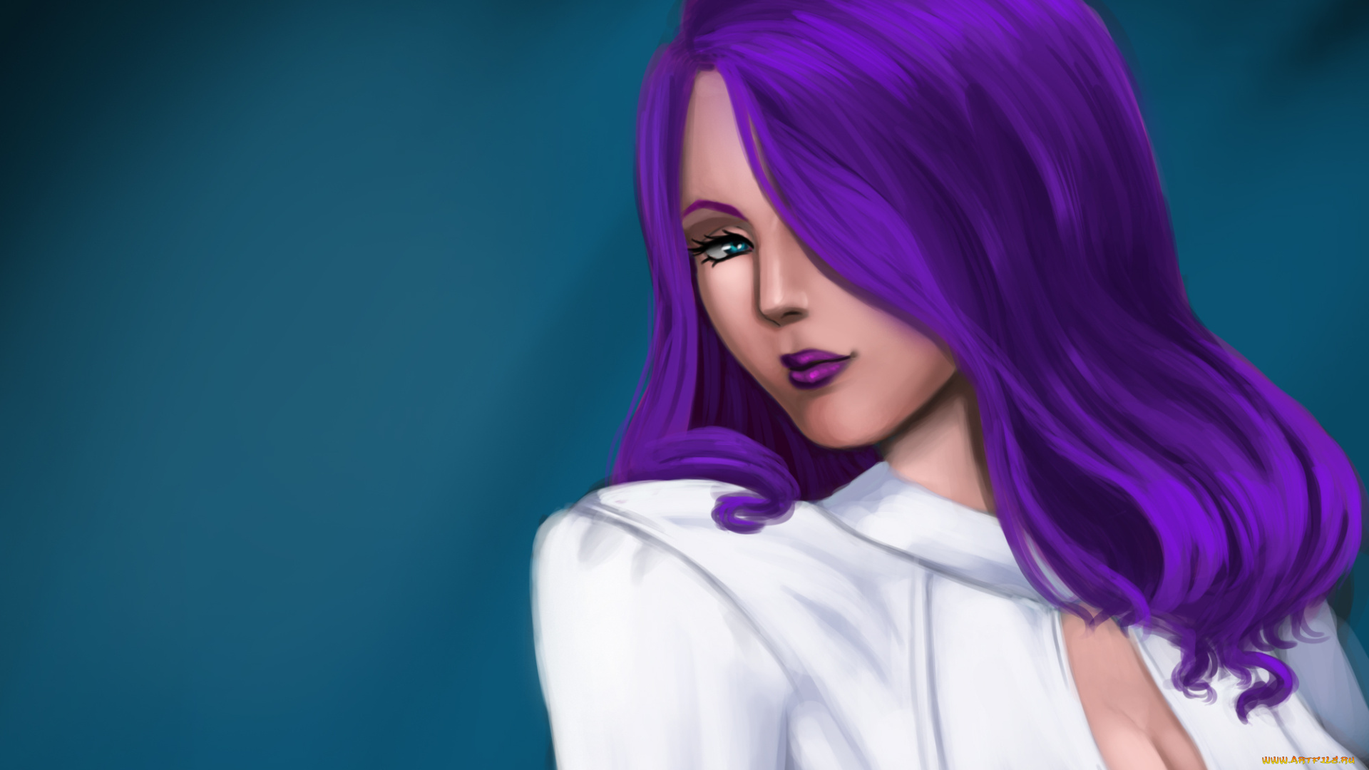 рисованные, люди, фиолетовые, волосы, лицо, девушка, фон, блузка, взгляд