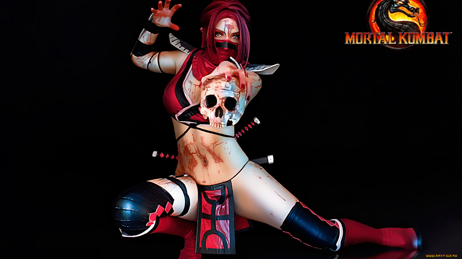 видео, игры, mortal, kombat, игра, череп, взгляд, костюм, skarlet, девушка, косплей, арт, кровь