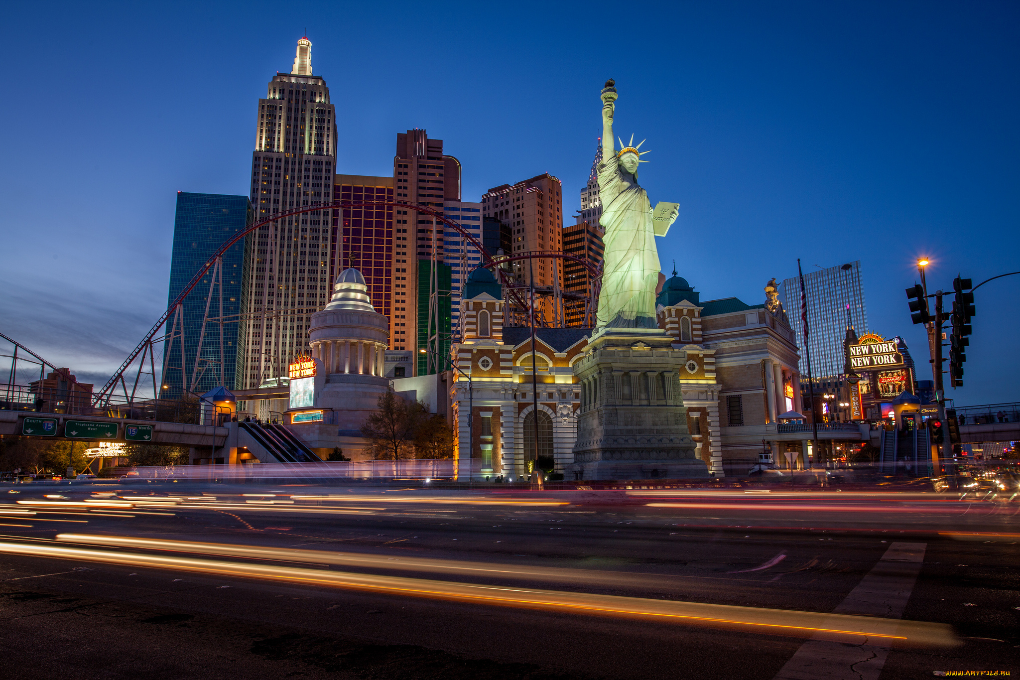 the, big, apple, , vegas, style, города, лас-вегас, , сша, статуя, казино, ночь