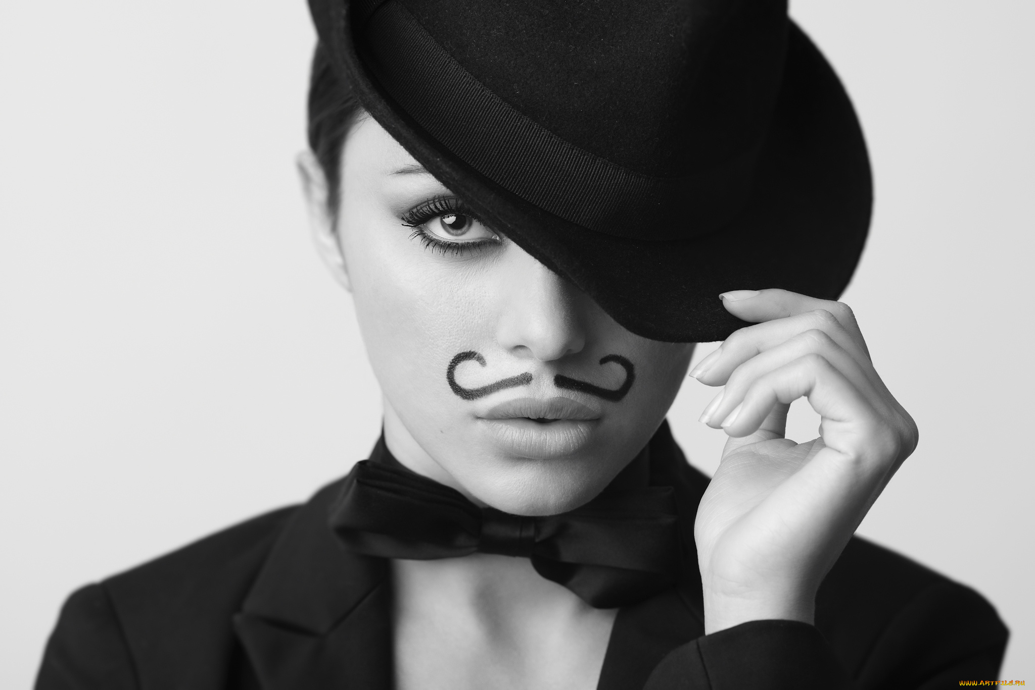 девушки, -unsort, , Черно-белые, обои, усики, шляпа